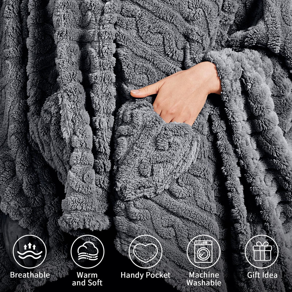 Wearable Blanket Poncho Cape Wrap for Adult, Cozy Sherpa Fleece Pocketed Shawl TV Throw Blankets for Office and Lounge(Caramel,58'' x 64'')