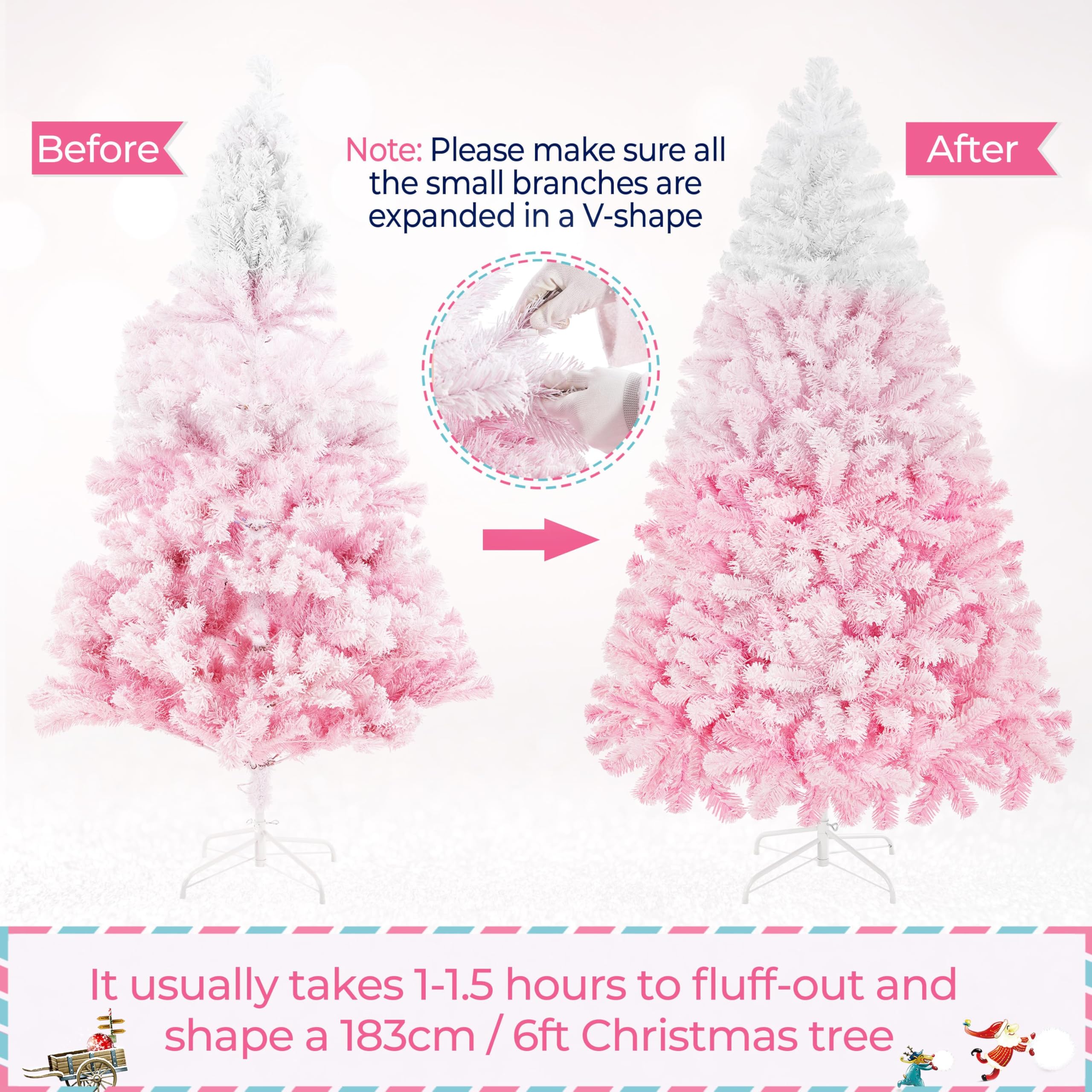 Yaheetech 6ft Snow Flocked Pre-lit Christmas Tree with 250 Warm White Lights, 820 Lush Branch Tips & Quick-Assembly Hinged Design, Full Artificial Xmas Tree for Winter Holiday Décor, Green & White