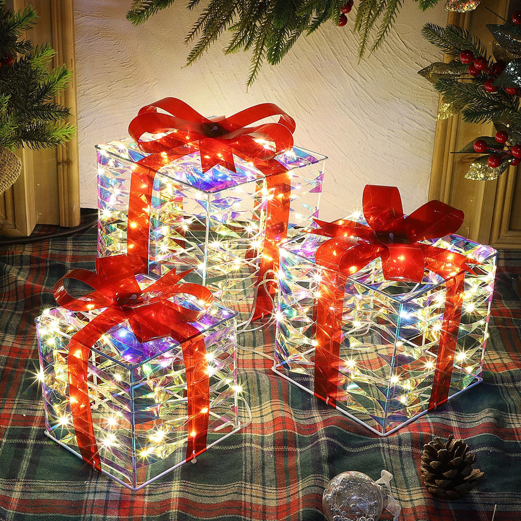 Lulu Home Christmas Lighted Boxes, Set of 3 60 LED Light Up Decor Outdoor, Light Up Christmas Boxes Present Decorations Outdoor Yard