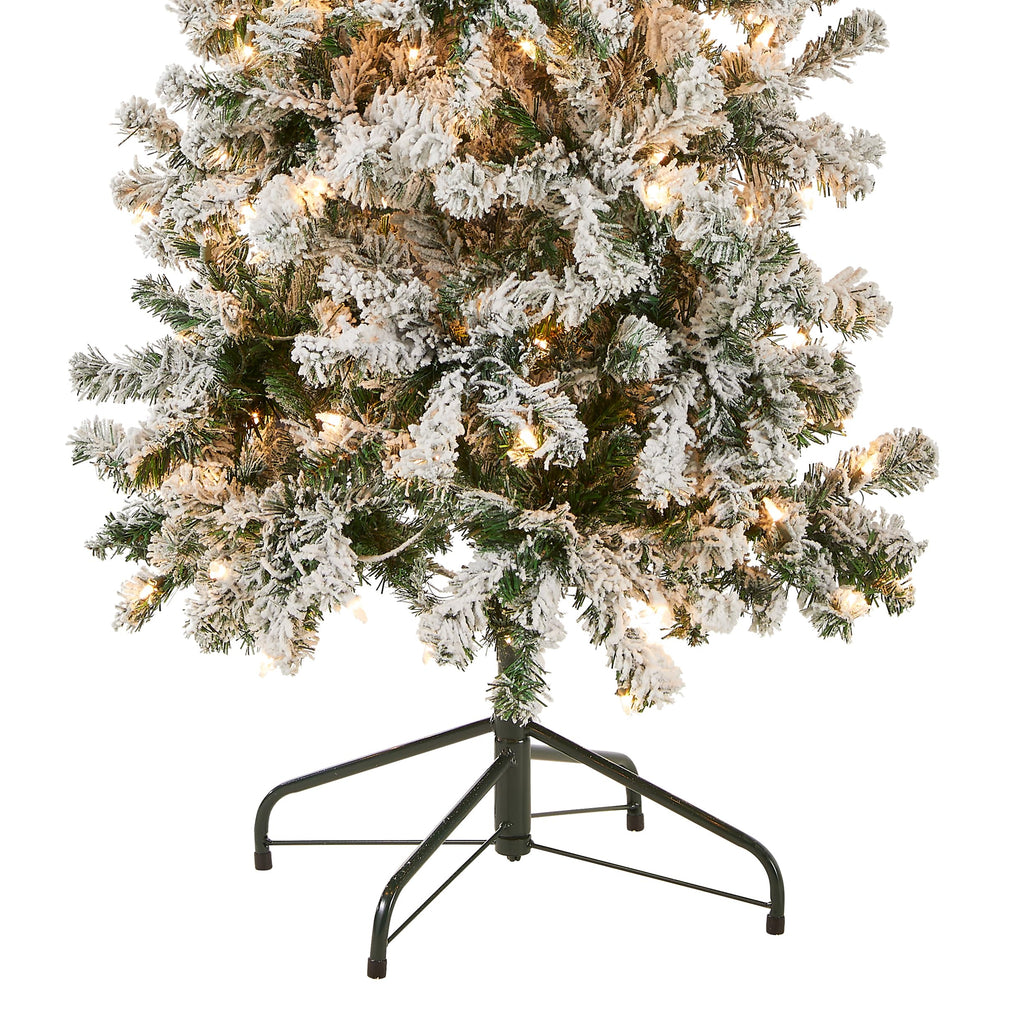 National Tree Company 6 ft Pre-Lit Flocked Acacia Slim Artificial Christmas Tree, 250 Clear Lights, 512 Tips, Includes Stand, Green