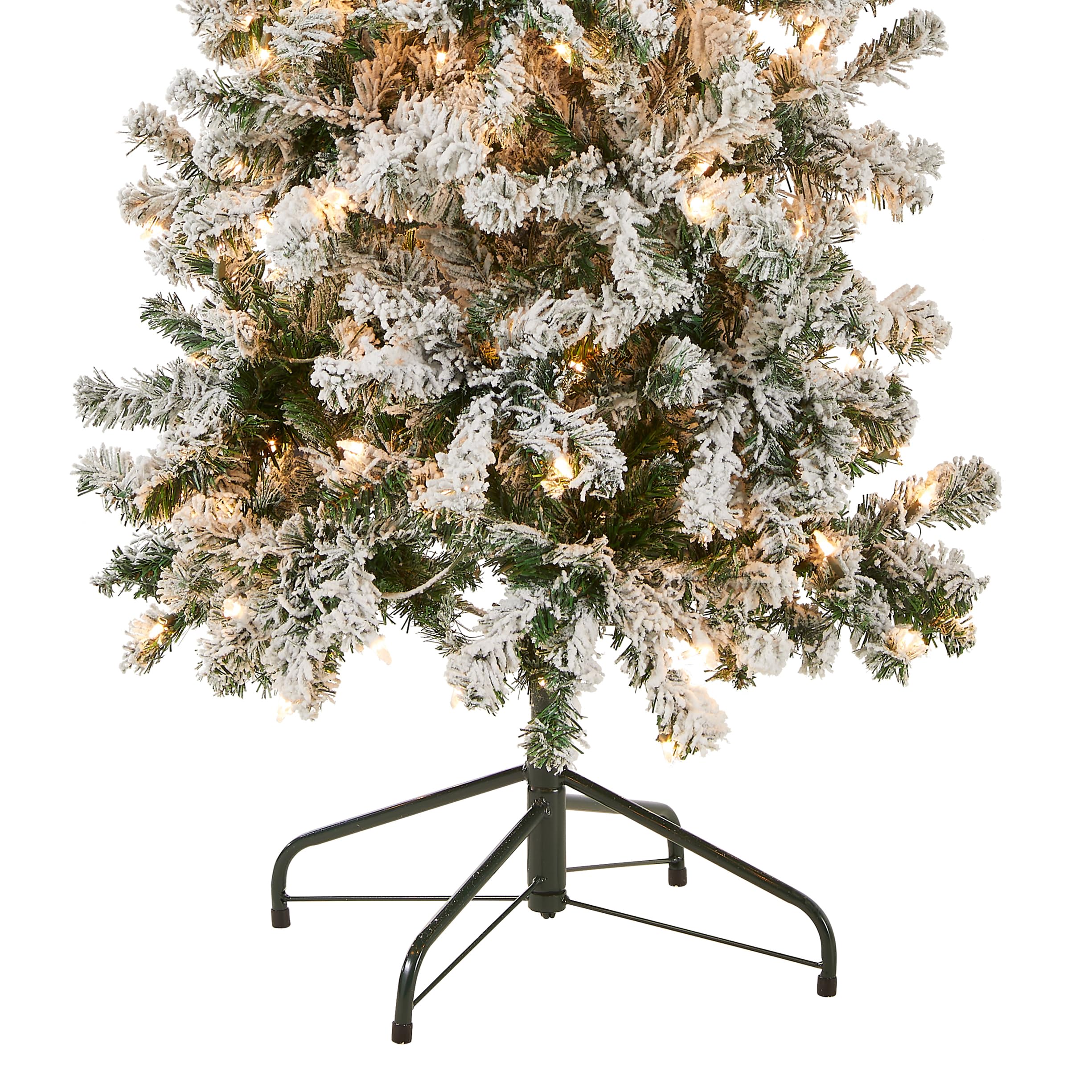 National Tree Company 6 ft Pre-Lit Flocked Acacia Slim Artificial Christmas Tree, 250 Clear Lights, 512 Tips, Includes Stand, Green