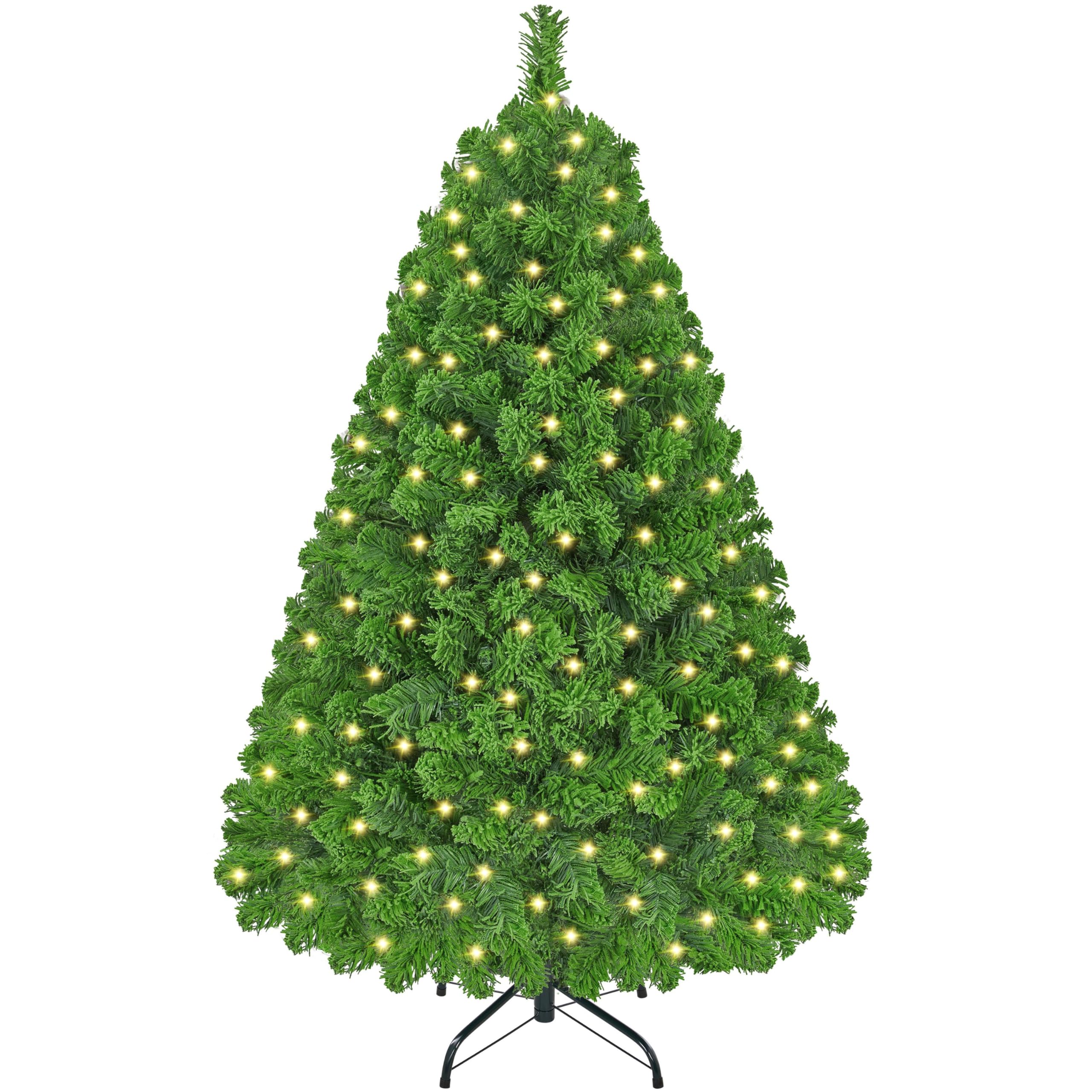 Yaheetech 6ft Snow Flocked Pre-lit Christmas Tree with 250 Warm White Lights, 820 Lush Branch Tips & Quick-Assembly Hinged Design, Full Artificial Xmas Tree for Winter Holiday Décor, Green & White