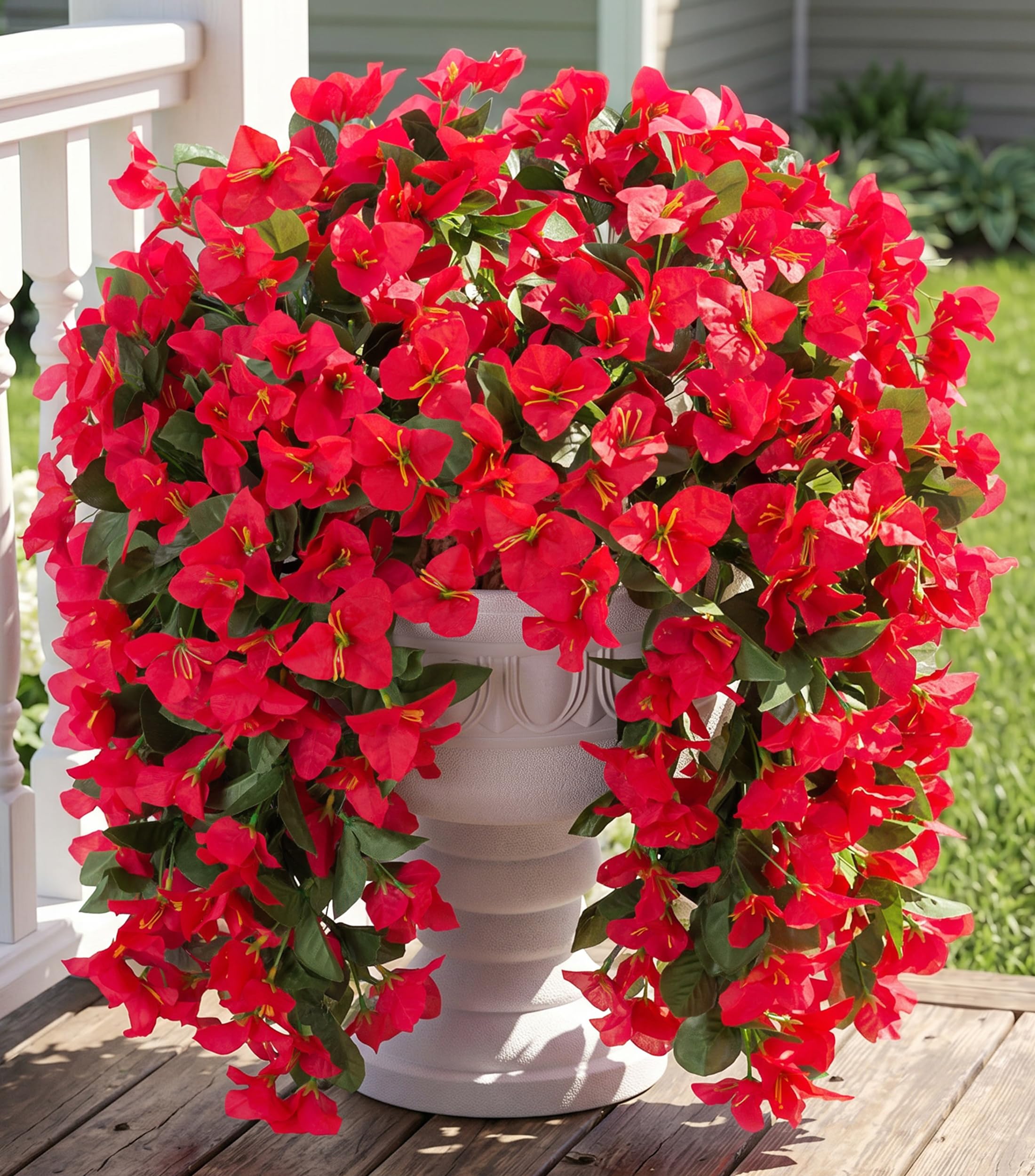 Artificial Bougainvillea Faux Flowers Plants for Outdoors Outside Fall Autumn Decor, 2 PCS Silk Trailing Vines UV Resistant Realistic Orange Fake Flowers for Planter Front Door Porch Patio Balcony
