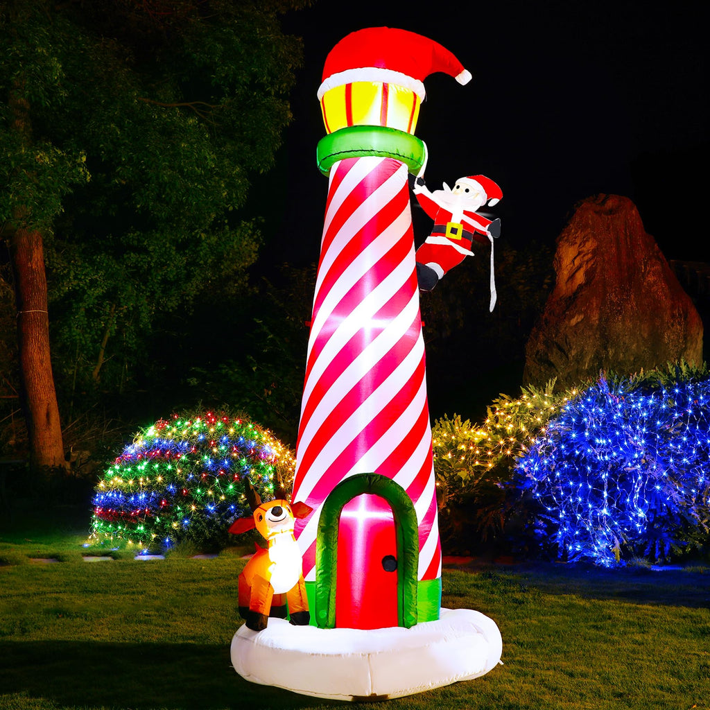 Lulu Home 9FT Christmas Inflatable Decorations, Giant Lighted Lighthouse with Santa and Reindeer, Xmas Blowups with Drawstring Bags for Winter Holiday Yard Lawn Garden Outdoor Decor