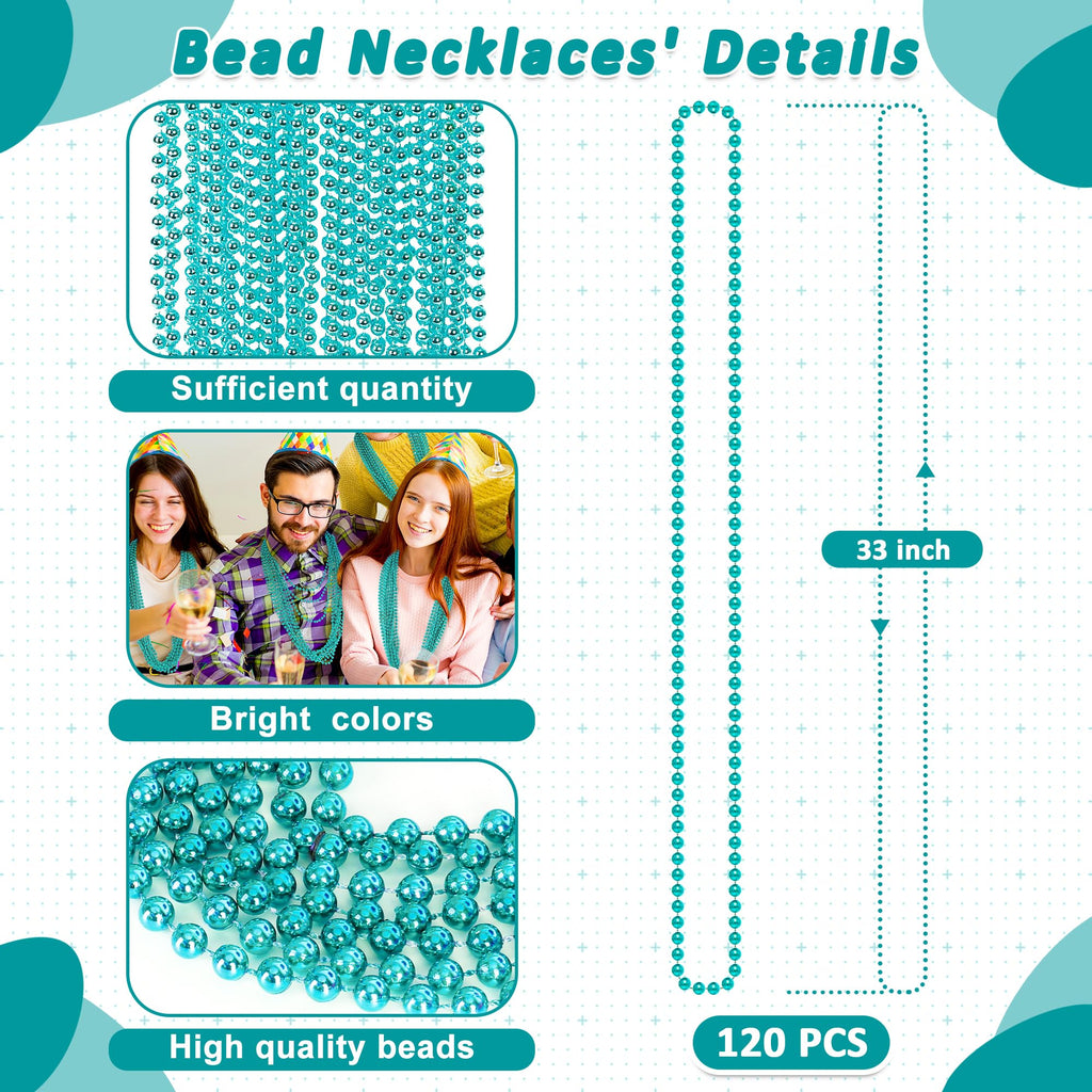 Huskein Mardi Gras Beads, 120 PCS Mardi Gras Accessories, 33 IN Green Bead Necklaces, St Patricks Day Parade Favors Bulk Party Beads Favors for Festival Carnival Decorations