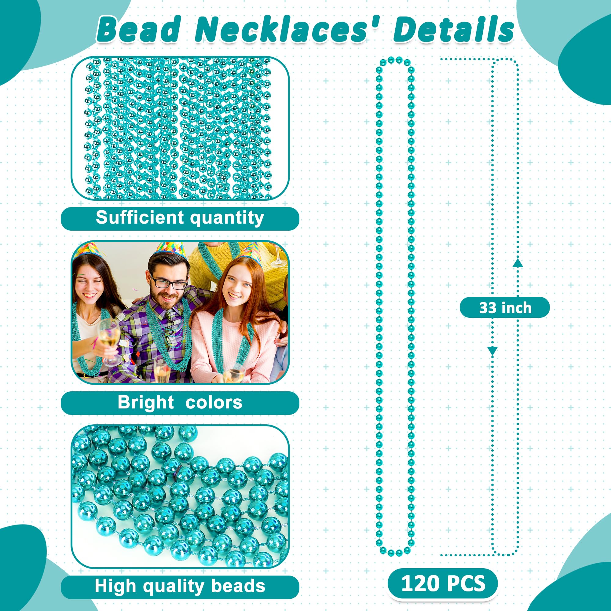 Huskein Mardi Gras Beads, 120 PCS Mardi Gras Accessories, 33 IN Green Bead Necklaces, St Patricks Day Parade Favors Bulk Party Beads Favors for Festival Carnival Decorations