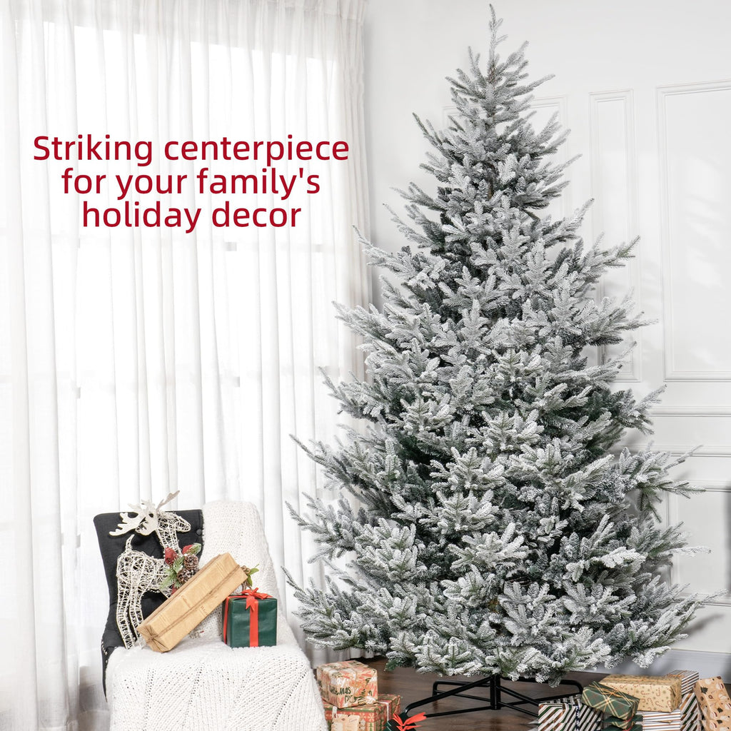 HOMCOM 7.5 Foot Artificial Christmas Tree, Nordic Pine Hinged Xmas Tree with 1218 Realistic Branches, Wide Steel Base, Auto Open, Green