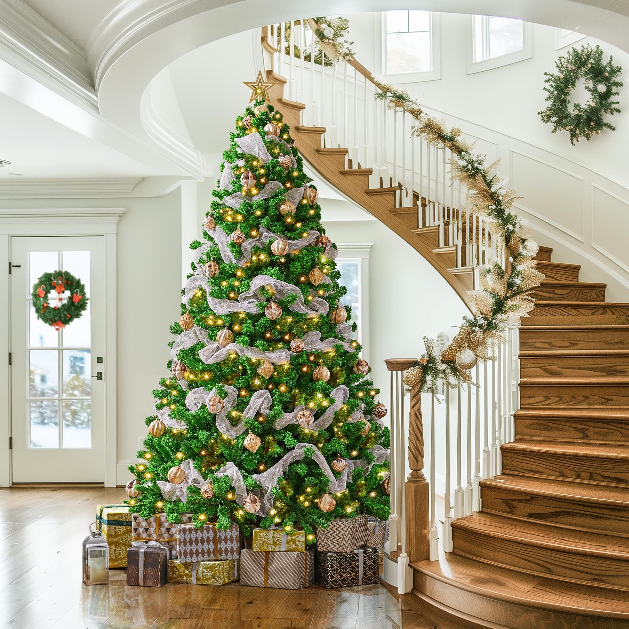 Yaheetech 6ft Snow Flocked Pre-lit Christmas Tree with 250 Warm White Lights, 820 Lush Branch Tips & Quick-Assembly Hinged Design, Full Artificial Xmas Tree for Winter Holiday Décor, Green & White