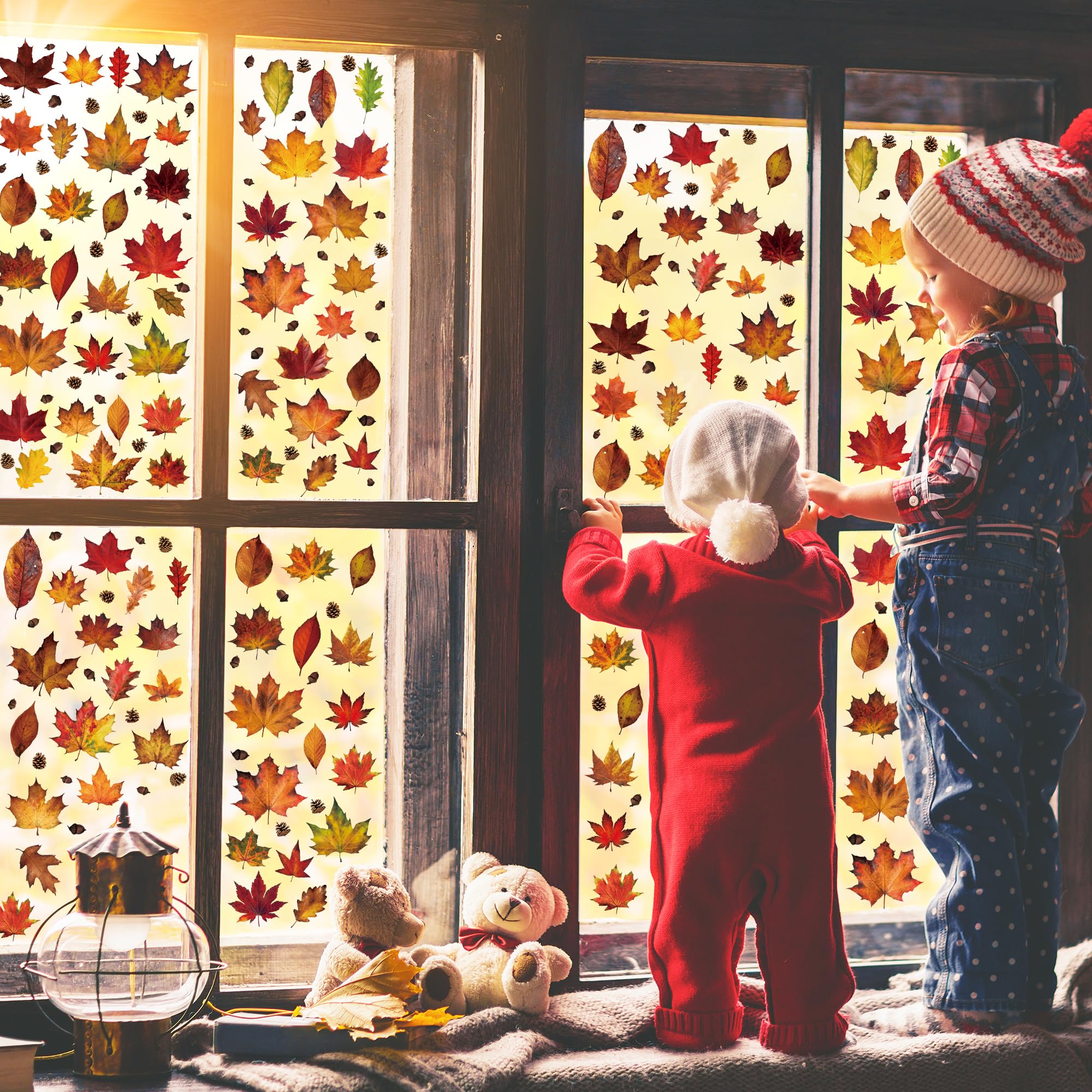 186PCS Christmas Decor, Christmas Window Clings, 9 Sheets Snowflake Window Stickers Decals with Santa Claus Snowman Reindeer, PVC Xmas Decorations Clings for Holiday Party Decorations Accessories