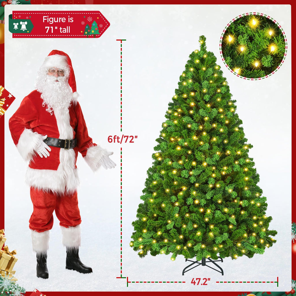 Yaheetech 6ft Snow Flocked Pre-lit Christmas Tree with 250 Warm White Lights, 820 Lush Branch Tips & Quick-Assembly Hinged Design, Full Artificial Xmas Tree for Winter Holiday Décor, Green & White