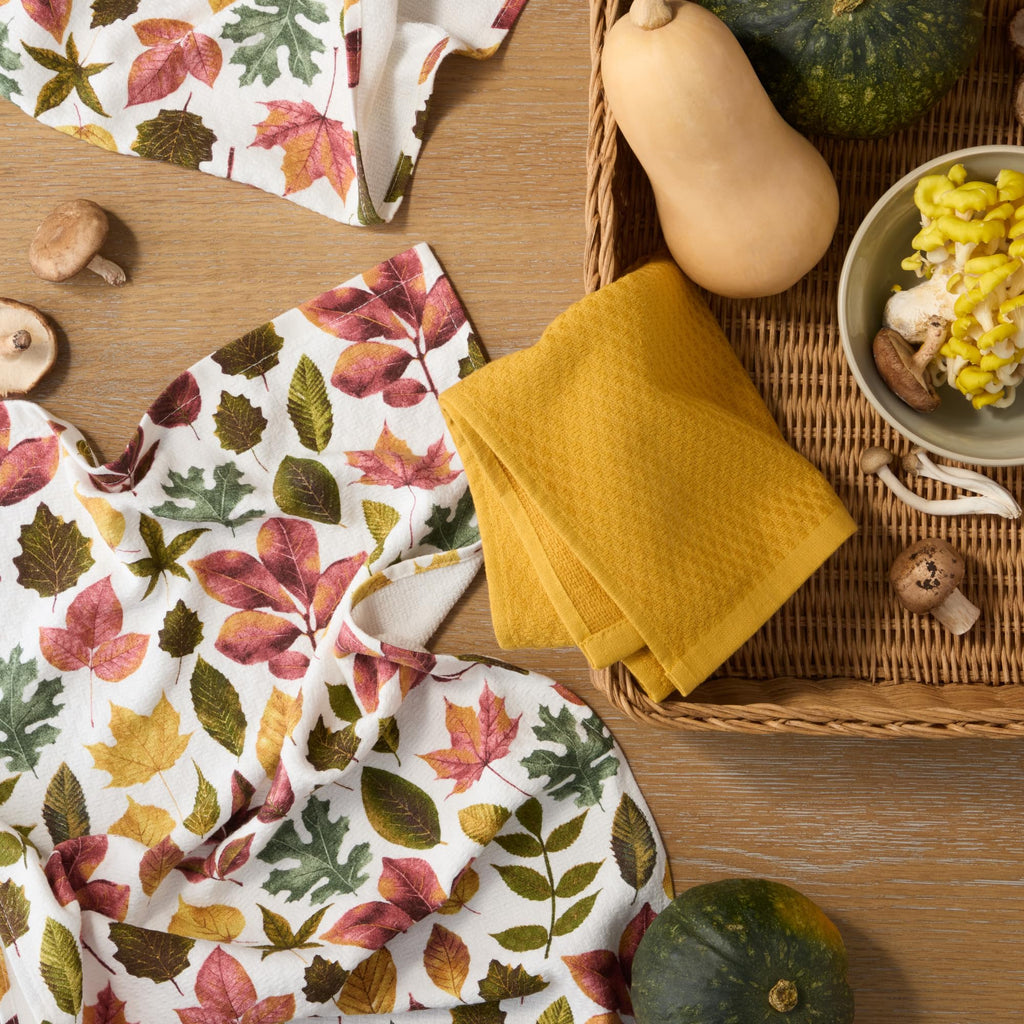 Martha Stewart Autumn Harvest Pumpkins Kitchen Towel 3-Pack Set, 100% Cotton with Absorbent Terrycloth, Decorative Kitchen Towels, Orange/Green/Ivory, 16"x28"
