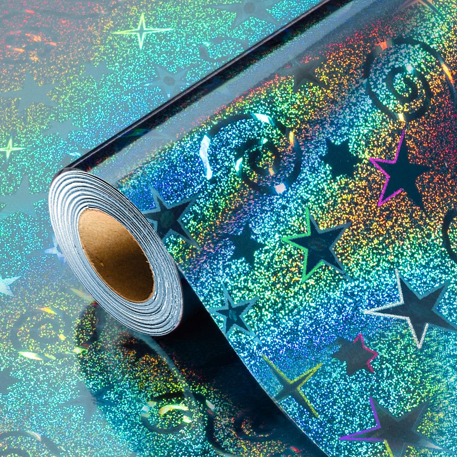 Burymento Black Wrapping Paper Roll, Metallic Holographic Stripe Gift Wrap for Birthday, Valentines, Mothers day, Graduation, Wedding, Fathers day, Baby Shower, Christmas (17 IN x 32.8 FT)