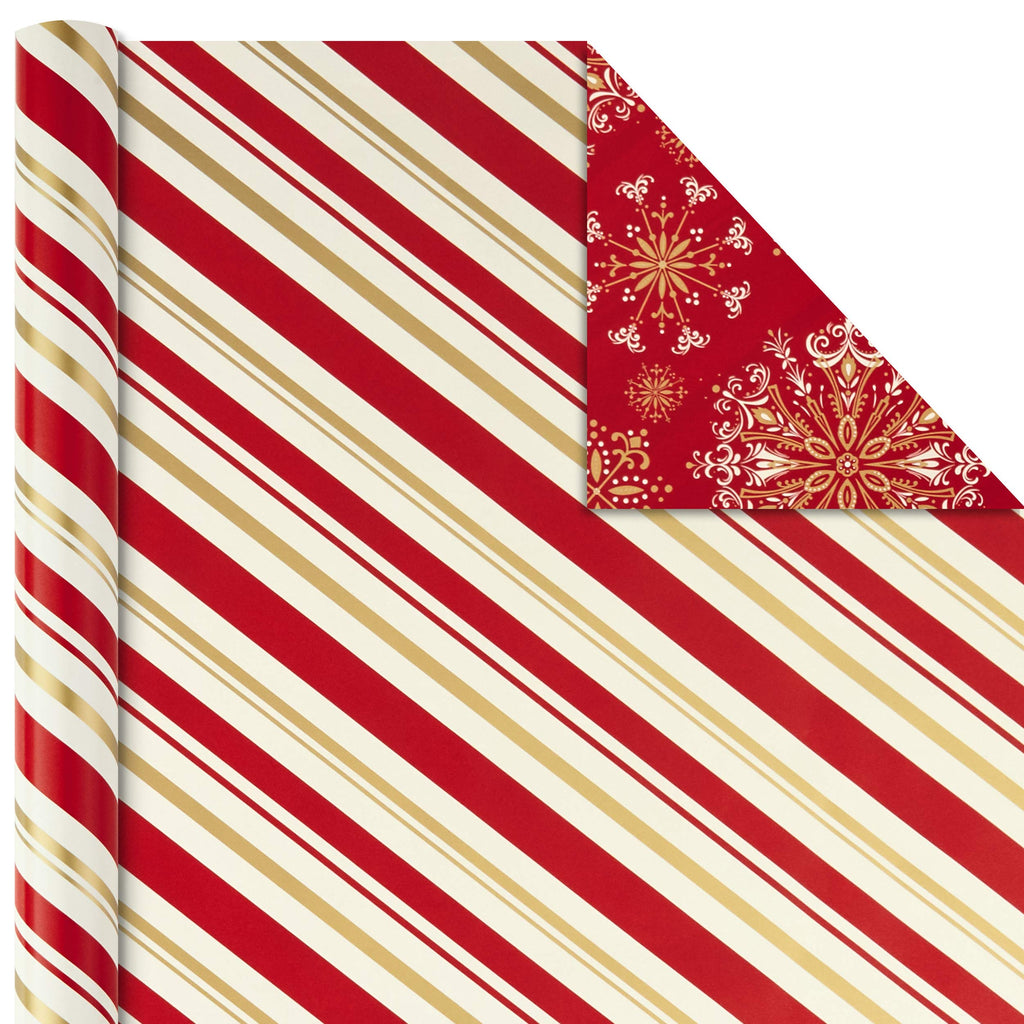 Hallmark Christmas Wrapping Paper Rolls - Traditional Holiday Gift Wrap Paper (Set of 3 Reversible Rolls: 120 sq. ft. Ttl) Red and Gold Snowflakes, Stripes, Plaid, Santa's Sleigh