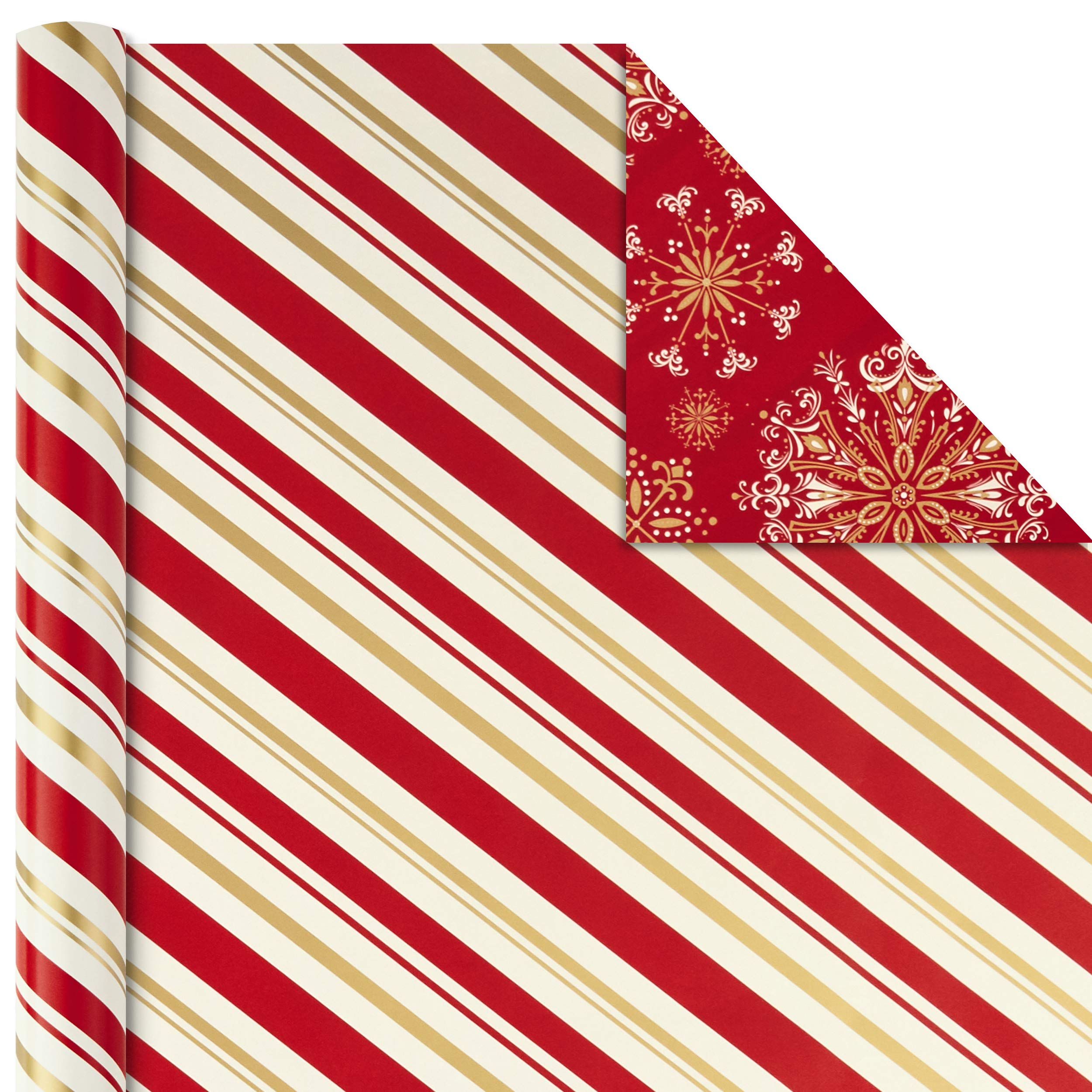 Hallmark Christmas Wrapping Paper Rolls - Traditional Holiday Gift Wrap Paper (Set of 3 Reversible Rolls: 120 sq. ft. Ttl) Red and Gold Snowflakes, Stripes, Plaid, Santa's Sleigh