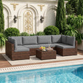 LHBcraft 7 Piece Patio Outdoor Furniture Set, Outdoor Sectional, All-Weather Manual Weaving PE Rattan Wicker Patio Sectional Sofa, Rattan Outside Furniture with Black Cushion and Glass Coffee Table