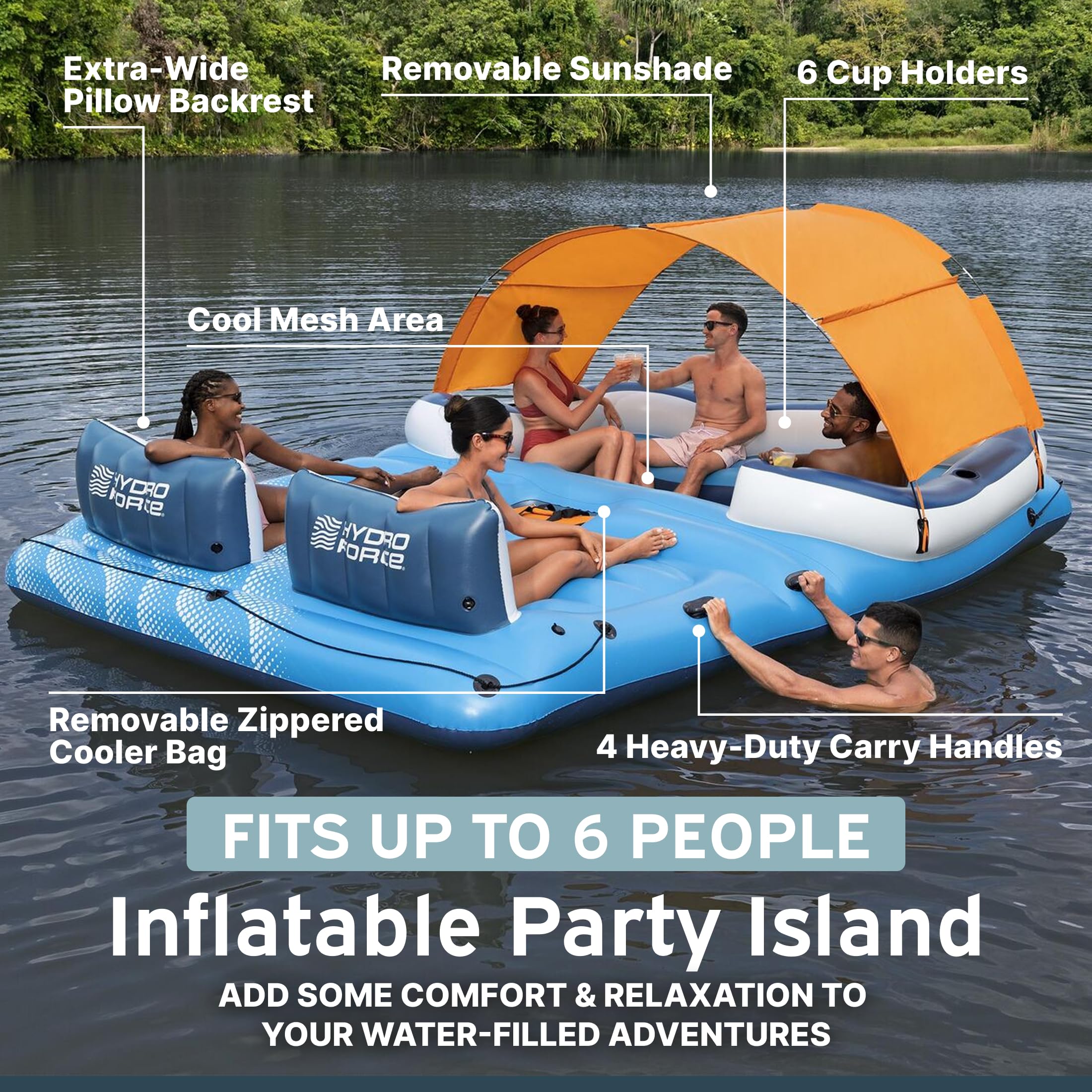 Bestway CoolerZ Tropical Breeze Party Island, Large 6 Person Adult Inflatable Lounger Lake Float