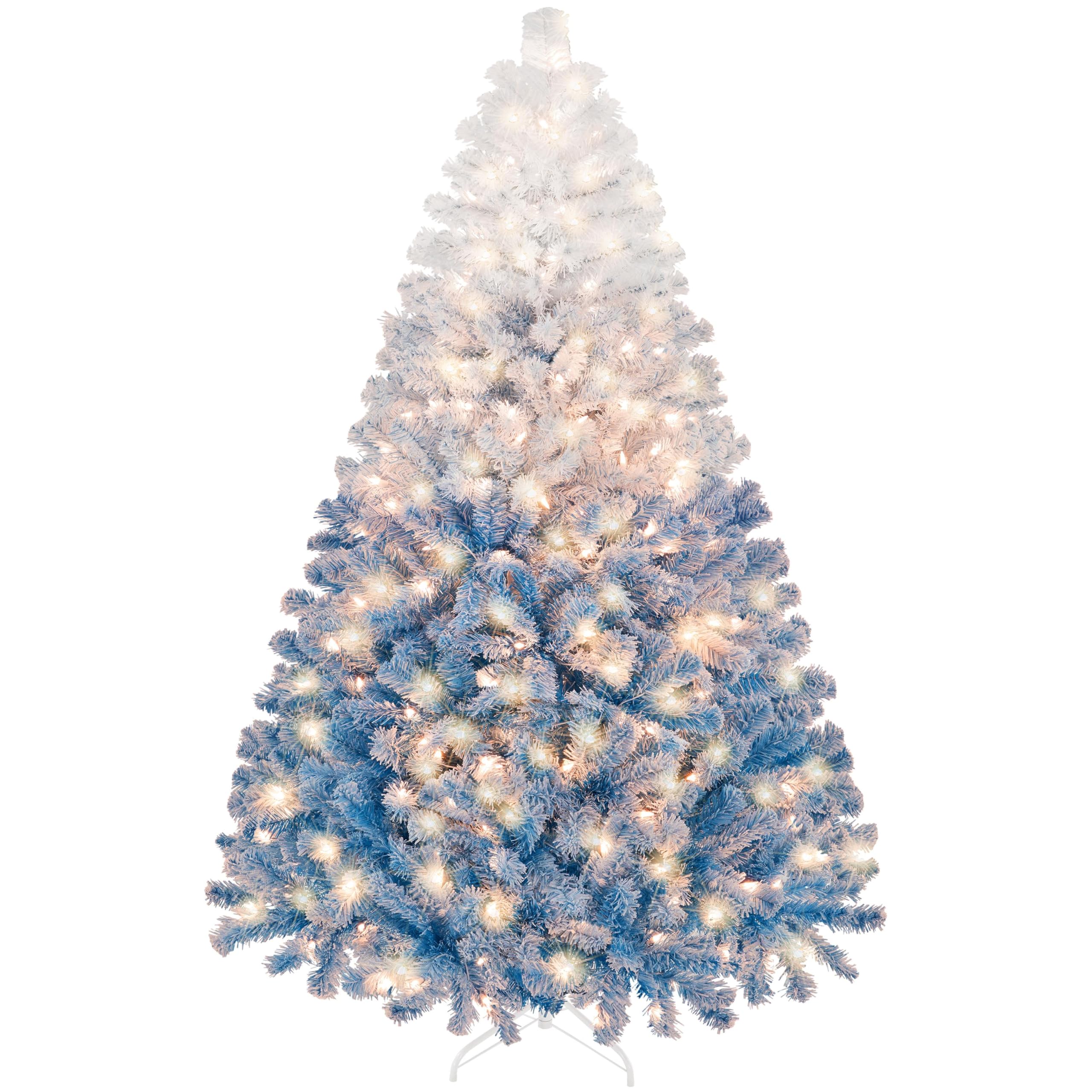 Yaheetech 6ft Snow Flocked Pre-lit Christmas Tree with 250 Warm White Lights, 820 Lush Branch Tips & Quick-Assembly Hinged Design, Full Artificial Xmas Tree for Winter Holiday Décor, Green & White