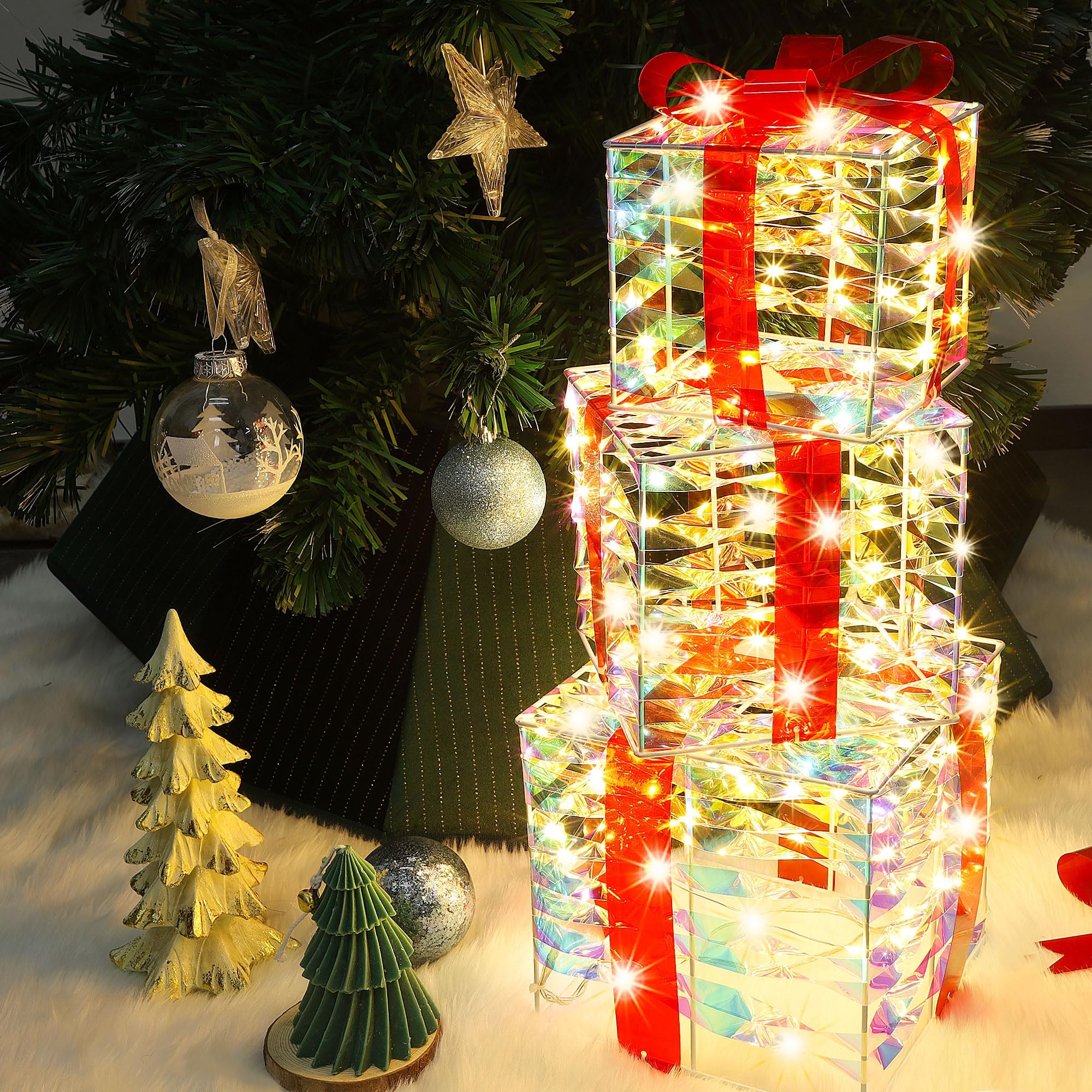 Lulu Home Christmas Lighted Boxes, Set of 3 60 LED Light Up Decor Outdoor, Light Up Christmas Boxes Present Decorations Outdoor Yard