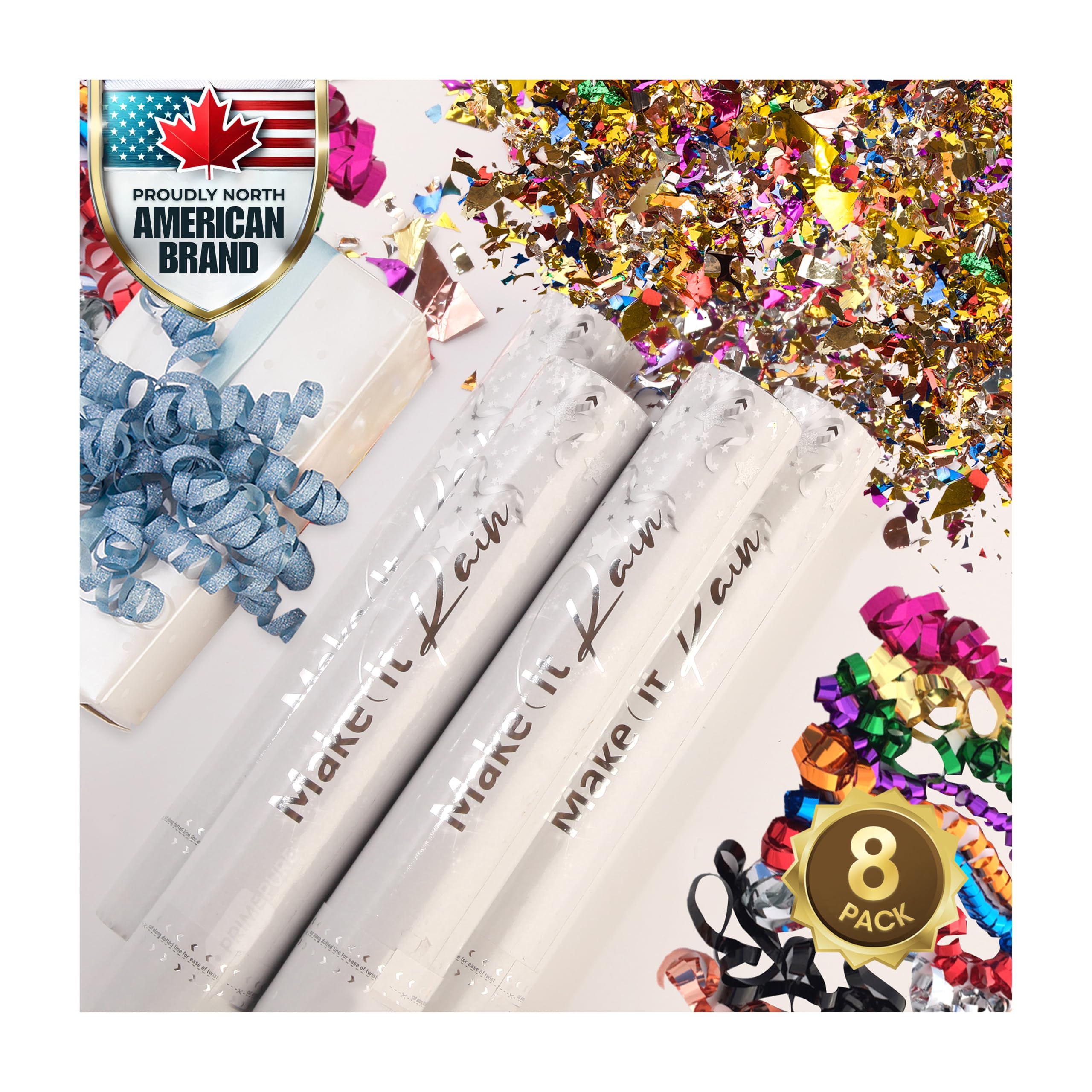 PrimePure Confetti Cannon Party Poppers - Gold Star Confetti Poppers - 2 Pack - Make It Rain Gold Glitter Stars Party Cannons Pop Gun for Birthday, Wedding, Graduation, Celebration, Events, Pranks