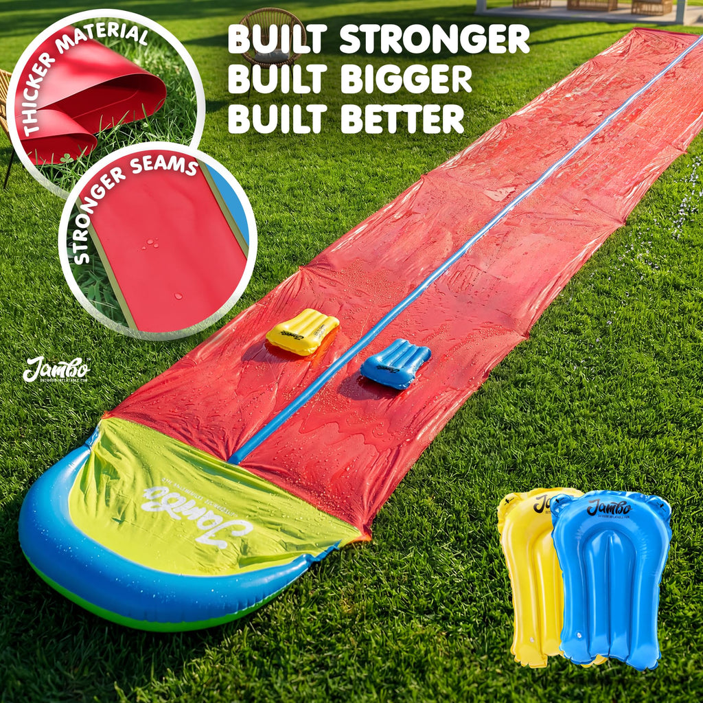 JAMBO Premium Triple Water Slide with 3 Bodyboards, 20Ft Heavy Duty Slip Splash and Slides-Advanced 3-Way Sprinkler System, Splash Pad Mat Backyard Summer Outdoor Water Toys n Long Slides for Kids