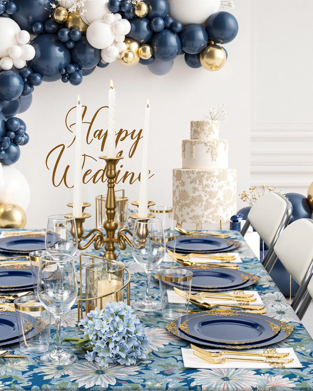 Nervure 175PCS Clear Blue Plastic Plates - Plastic Dinnerware Set Include 25Dinner Plates, 25Dessert Plates, 25Cups, 25Forks, 25Knives, 25Spoons, 25Napkins Perfect for Wedding & Party