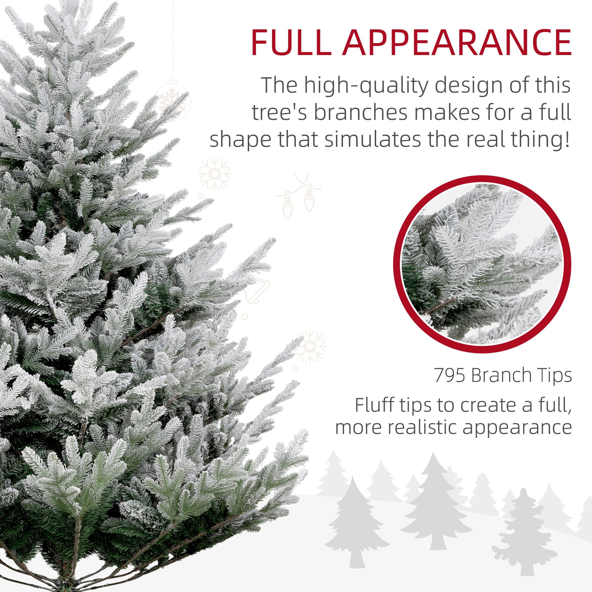 HOMCOM 7.5 Foot Artificial Christmas Tree, Nordic Pine Hinged Xmas Tree with 1218 Realistic Branches, Wide Steel Base, Auto Open, Green
