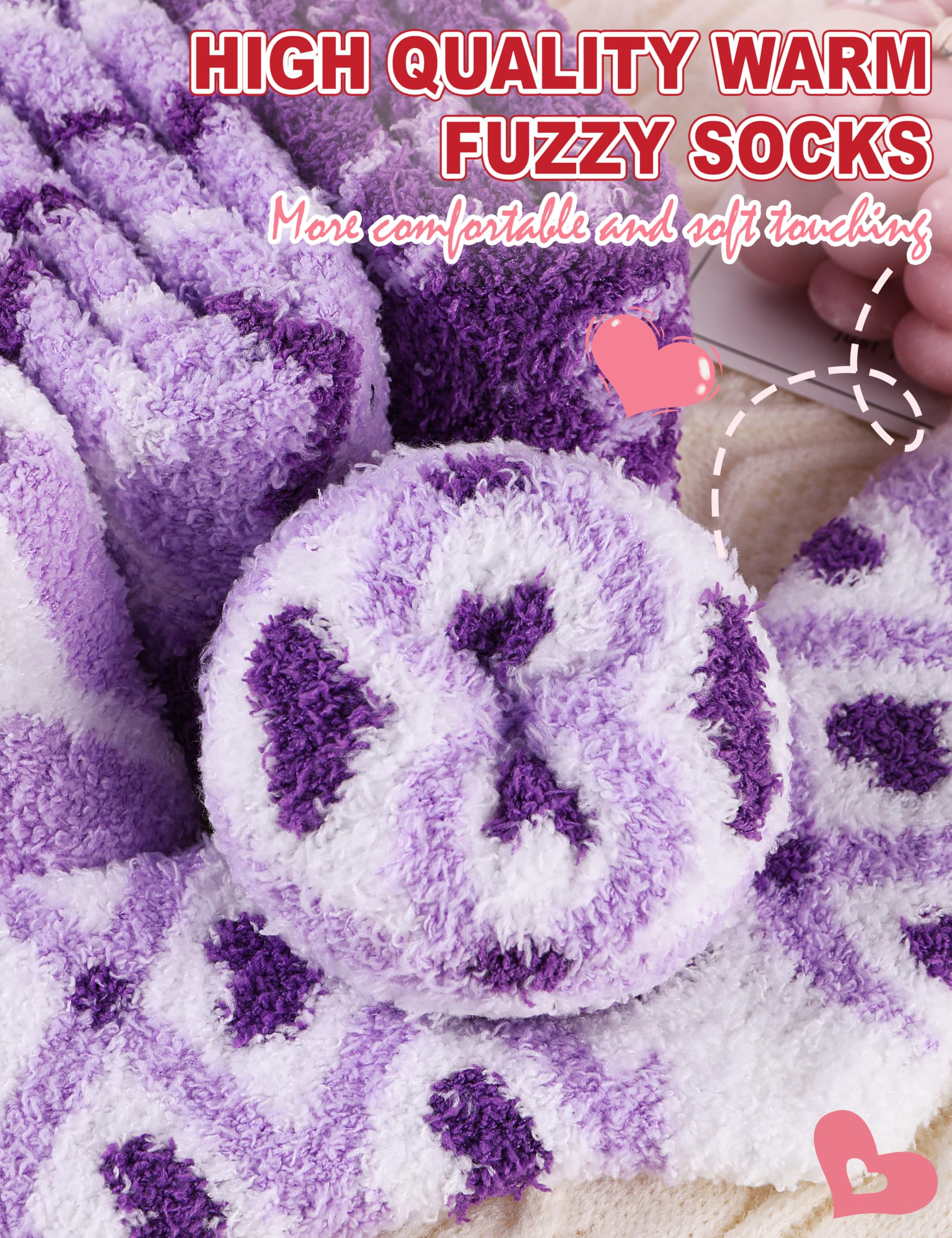 Womens Fuzzy Socks Warm Fluffy Cozy Winter Slipper Thick Fleece Heart Socks 5 Pairs