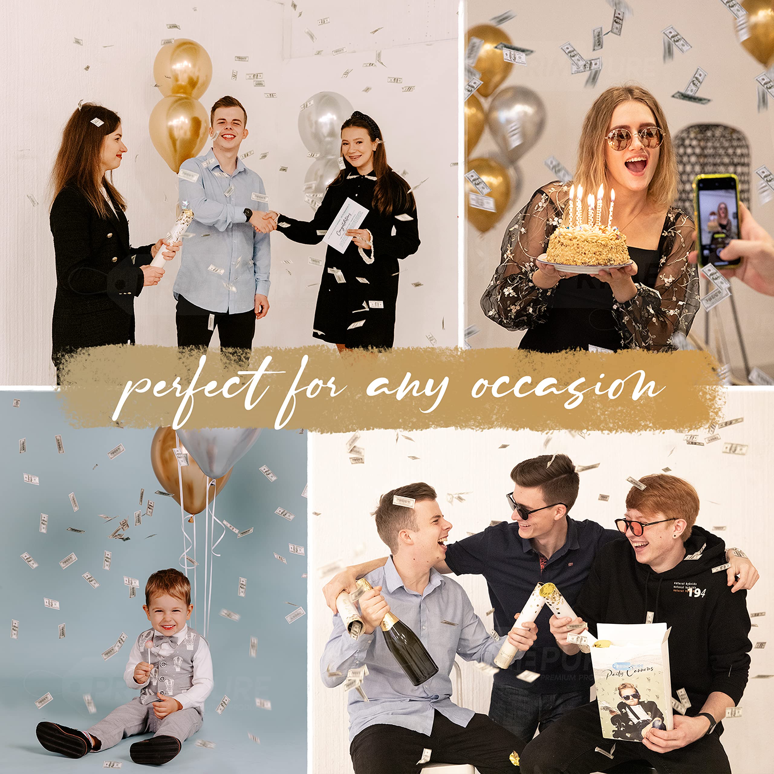 PrimePure Confetti Cannon Party Poppers - Gold Star Confetti Poppers - 2 Pack - Make It Rain Gold Glitter Stars Party Cannons Pop Gun for Birthday, Wedding, Graduation, Celebration, Events, Pranks