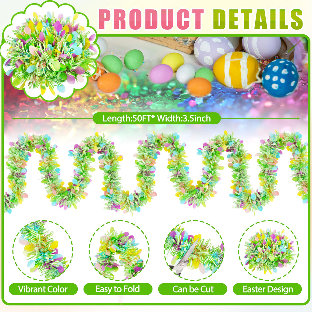 50FT St. Patrick's Day Tinsel Garland Shamrock Hat Green Gold Metallic Tinsel Twist Garland for Irish Saint Patricks Day Party Home Decor Indoor Outdoor Decoration