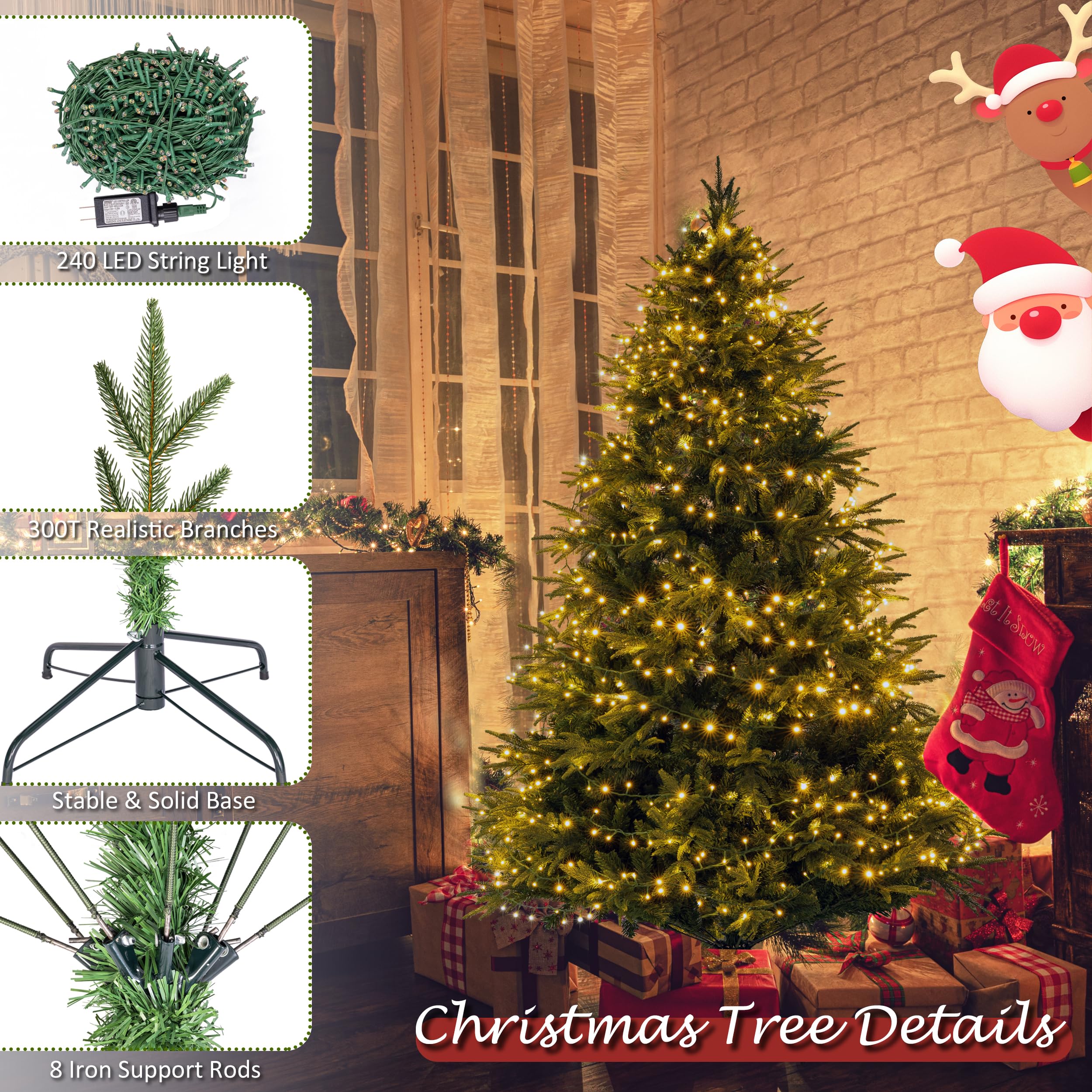 Sunnyglade 4ft Artificial Christmas Tree with 240 LED Lights (Not pre-lit), Xmas Tree Full Tree with 300 Branch Tips & 11 Modes Light, RGB & Warm White Light, Foldable Stand for Home, Party Decor