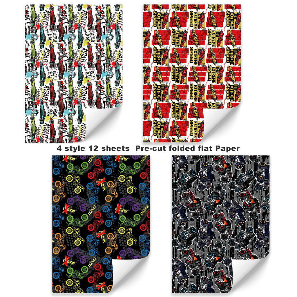 Christmas Wrapping Paper Folded for Kids Boys Girls Man Women Gift's. Papercraft Snowmen, Candy Canes, Tree, Socks, Snowflakes, Happy New Year Bulk of 12 Sheets 20"x 29" Folded