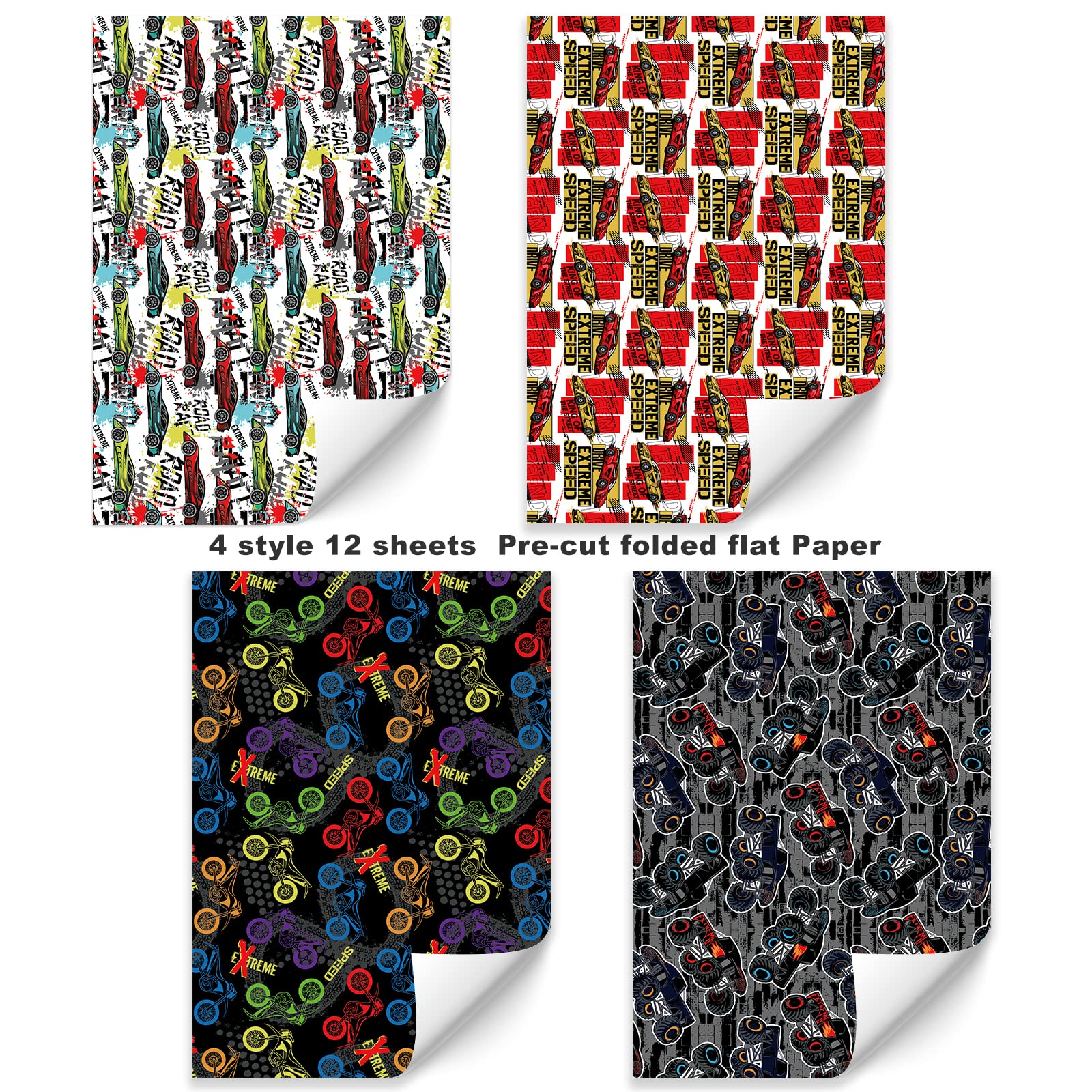 Christmas Wrapping Paper Folded for Kids Boys Girls Man Women Gift's. Papercraft Snowmen, Candy Canes, Tree, Socks, Snowflakes, Happy New Year Bulk of 12 Sheets 20"x 29" Folded