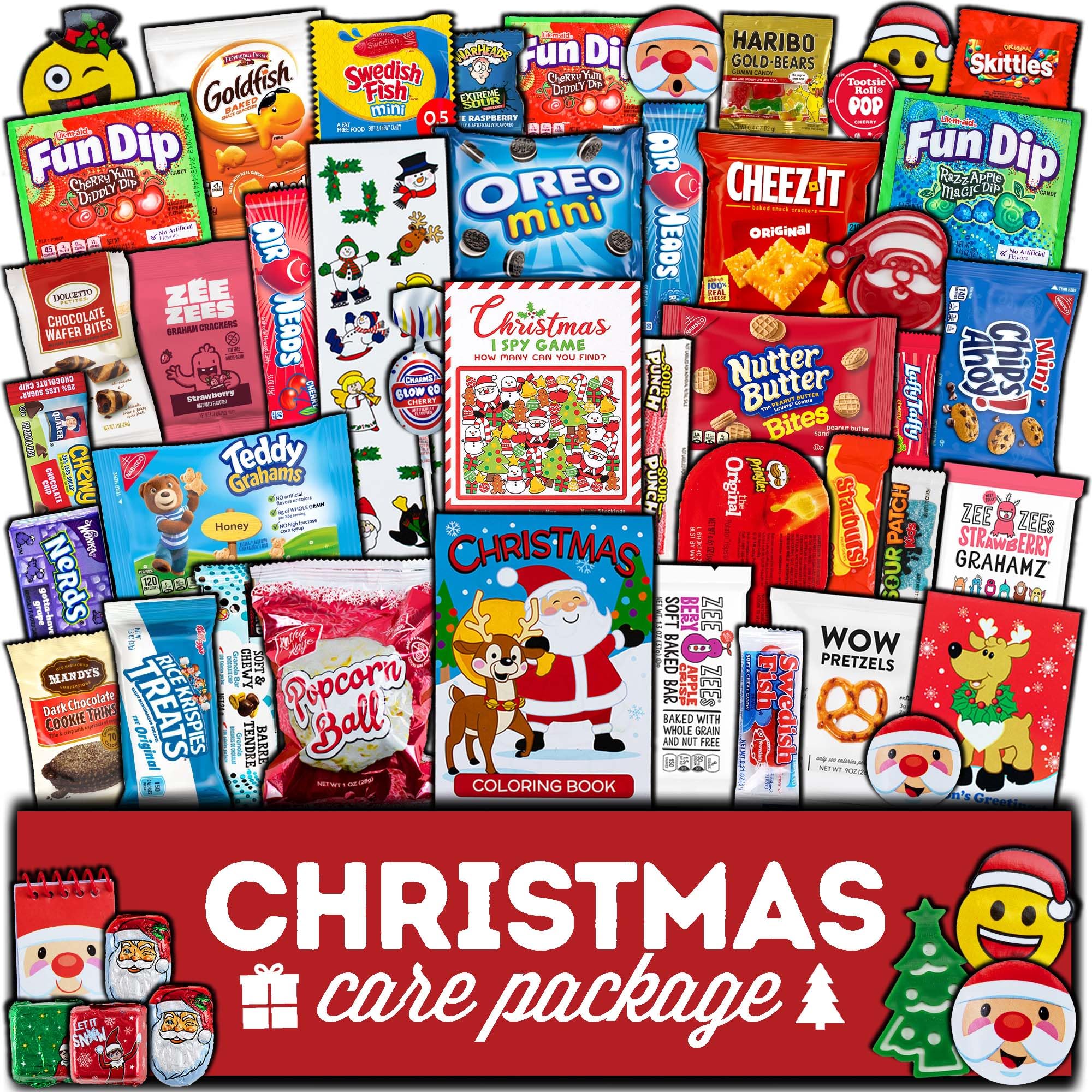 Christmas Care Package (50 Count) Candy Snacks Cookies Bars Chips Holiday Stocking Stuffer Variety Gift Box Pack Assortment Basket Bundle Mix Santa Treats College Students Office Kids Boys Girls