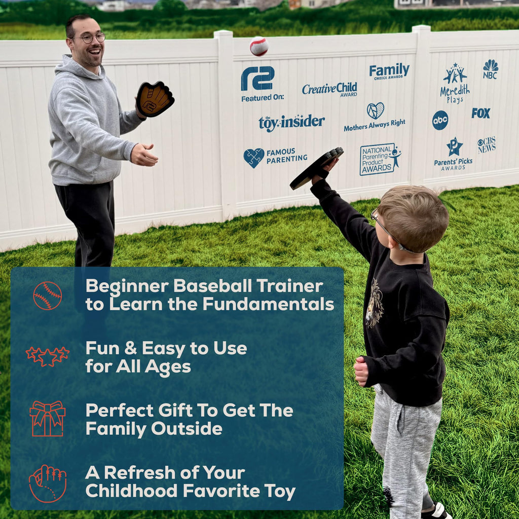Toss and Catch Ball Game Set - Easy to Use Sticky Balls & Beginner Baseball Training Glove - Premium Toy Paddle Fits All Hand Sizes From Toddlers to Teens & Adults - Fun Gift Idea for Boys and Girls