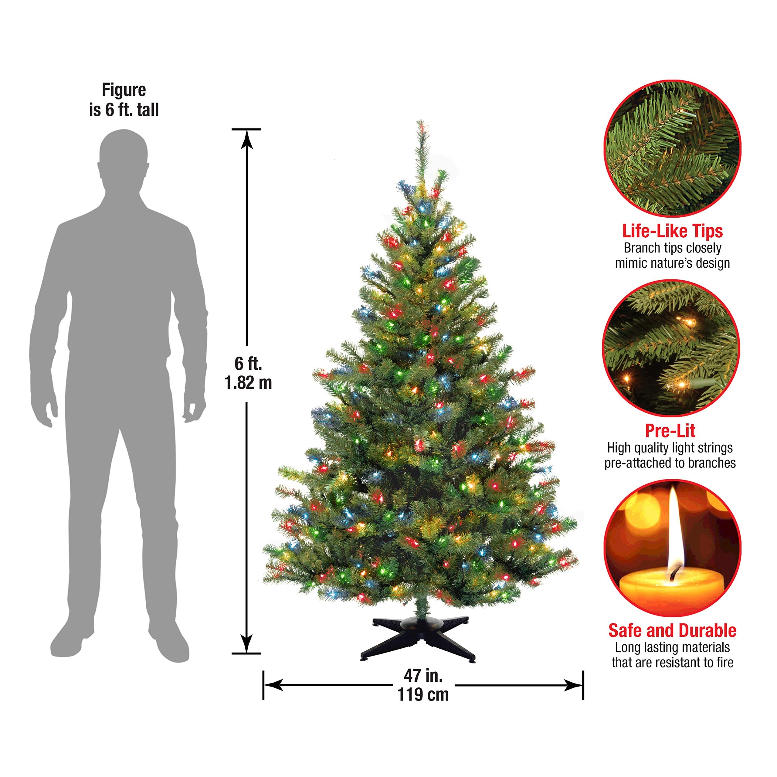 National Tree Company Pre-Lit Artificial Medium Christmas Tree, Green, Kincaid Spruce, Multicolor Lights, Includes Stand, 4 Feet