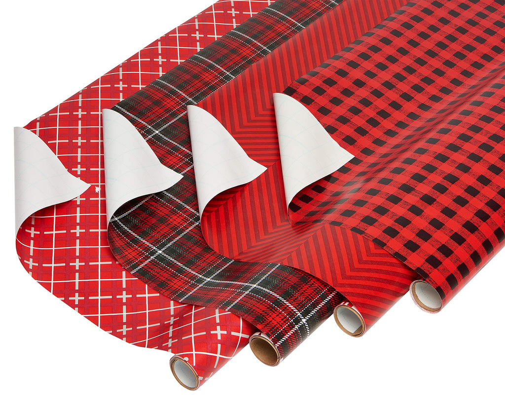American Greetings Christmas Wrapping Paper, Red and Black Buffalo Plaid Holiday Gift Wrap Set (120 sq.ft., 4 rolls-30 in. x 12 ft., 7 Adhesive Bows, 30 Gift Tag Stickers) Rustic, Snowflakes, Reindeer
