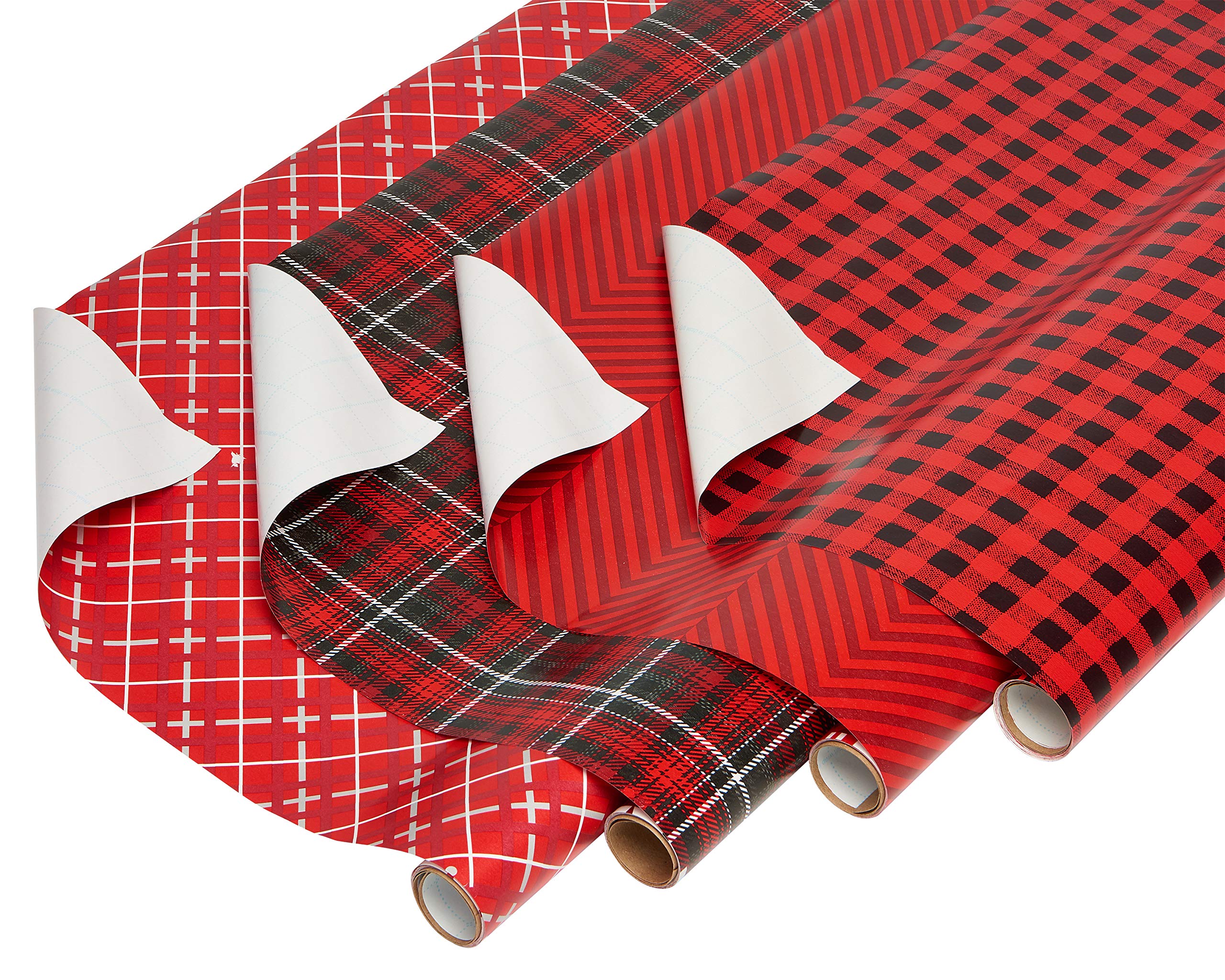 American Greetings Christmas Wrapping Paper, Red and Black Buffalo Plaid Holiday Gift Wrap Set (120 sq.ft., 4 rolls-30 in. x 12 ft., 7 Adhesive Bows, 30 Gift Tag Stickers) Rustic, Snowflakes, Reindeer