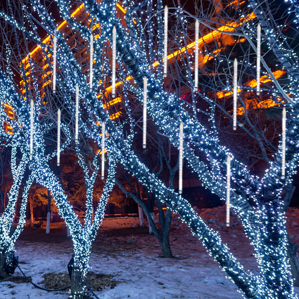 Meteor Outdoor Icicle Lights - 12 Inch, 288 LED, Snow Falling, Connectable, Red & Green, Xmas Wedding Party Tree Decor