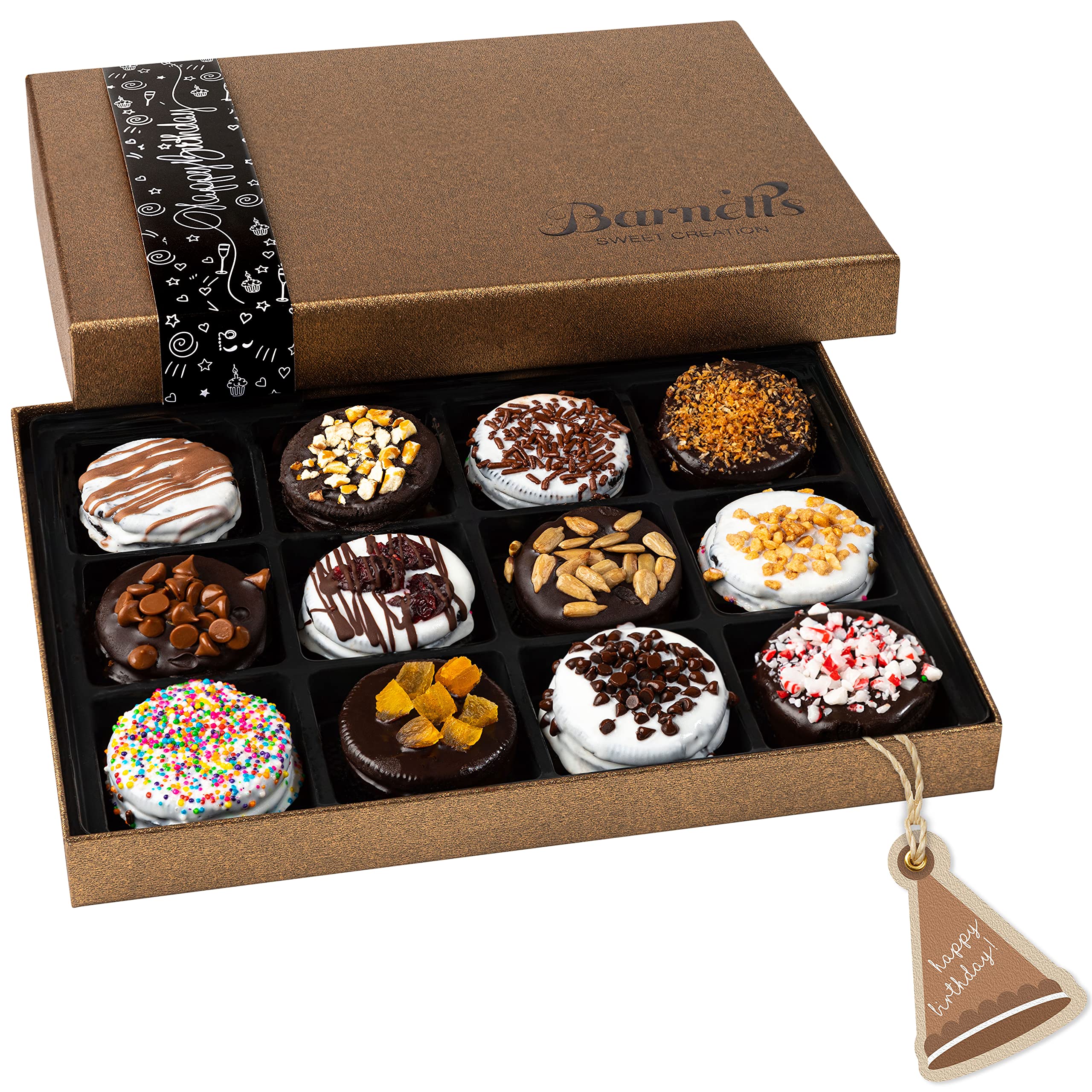 Barnetts Fathers Day Gift Basket, 12 Chocolate Covered Cookies Gourmet Candy Box Baskets for Dad, Men, Husband, Father, Grandfather, Son, Brother, Prime Food Delivery, Gifts for Him
