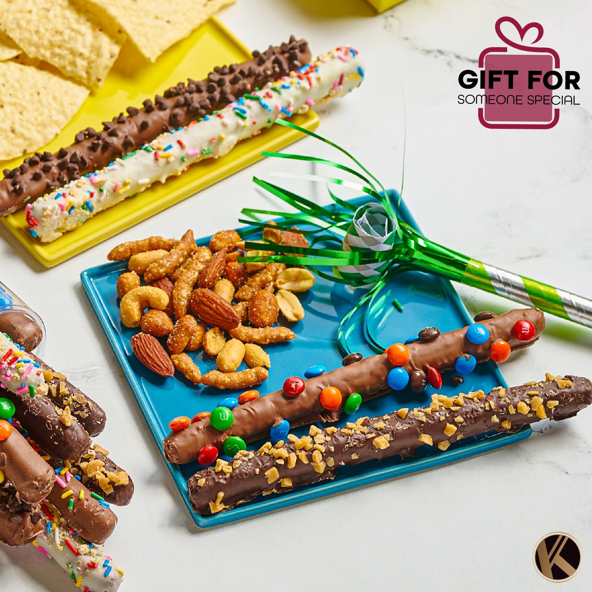 KREMERY Creamy Chocolate Cravings - Fathers Day Treats, Gift For Dad, Chocolate Covered Pretzel Rods Gift Basket with Candied Toppings (8 Pretzels) Sweet Treats in Clear Tube Kosher