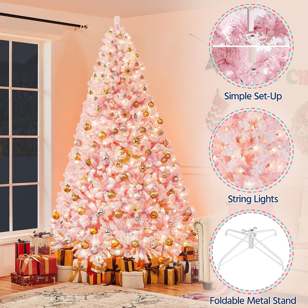 Yaheetech 6ft Snow Flocked Pre-lit Christmas Tree with 250 Warm White Lights, 820 Lush Branch Tips & Quick-Assembly Hinged Design, Full Artificial Xmas Tree for Winter Holiday Décor, Green & White