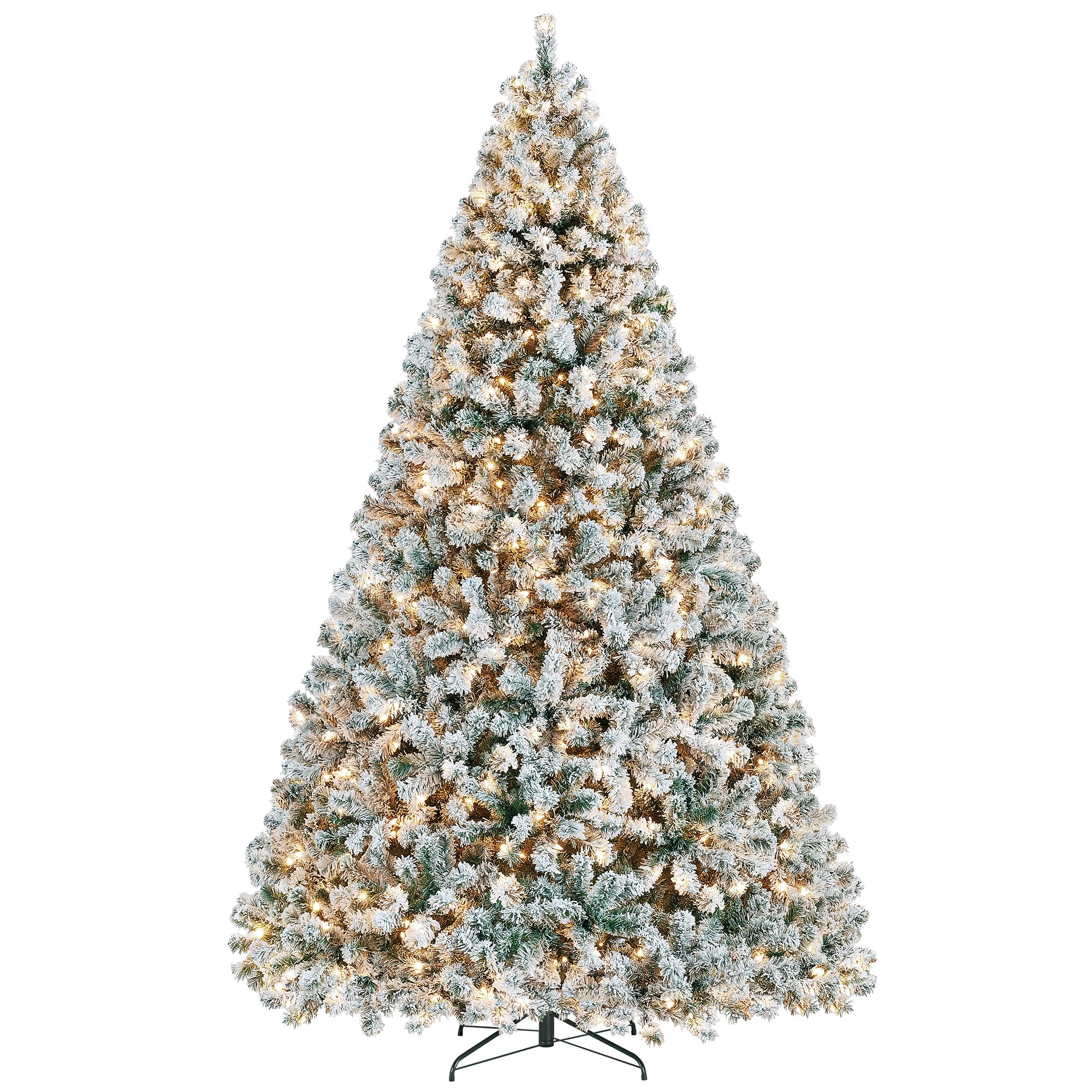 Yaheetech 6ft Snow Flocked Pre-lit Christmas Tree with 250 Warm White Lights, 820 Lush Branch Tips & Quick-Assembly Hinged Design, Full Artificial Xmas Tree for Winter Holiday Décor, Green & White