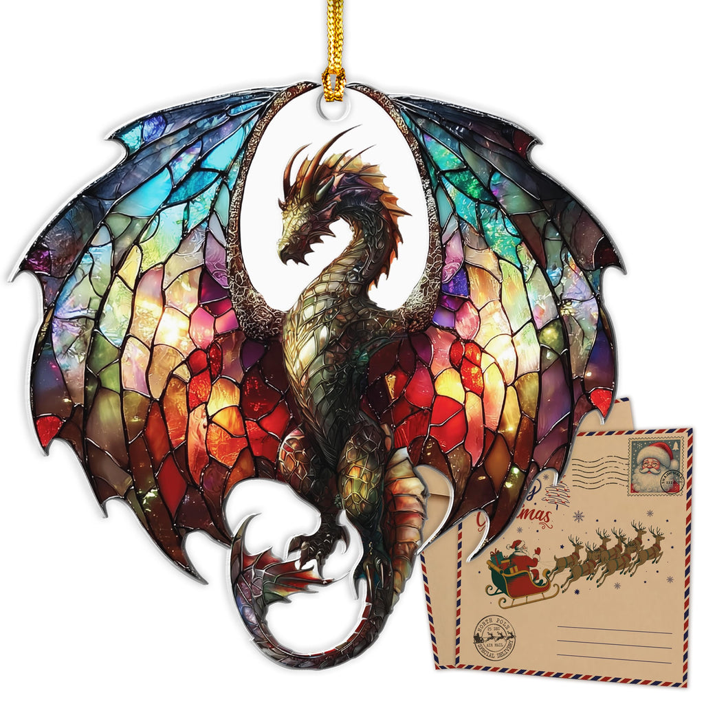 Dragon Stained Glass Ornament - Christmas Ornaments 2025 - Dragon Suncatcher for Christmas Tree Decorations - Dragons Gifts for Men, Women - Gothic Christmas Ornaments - New Year Gift