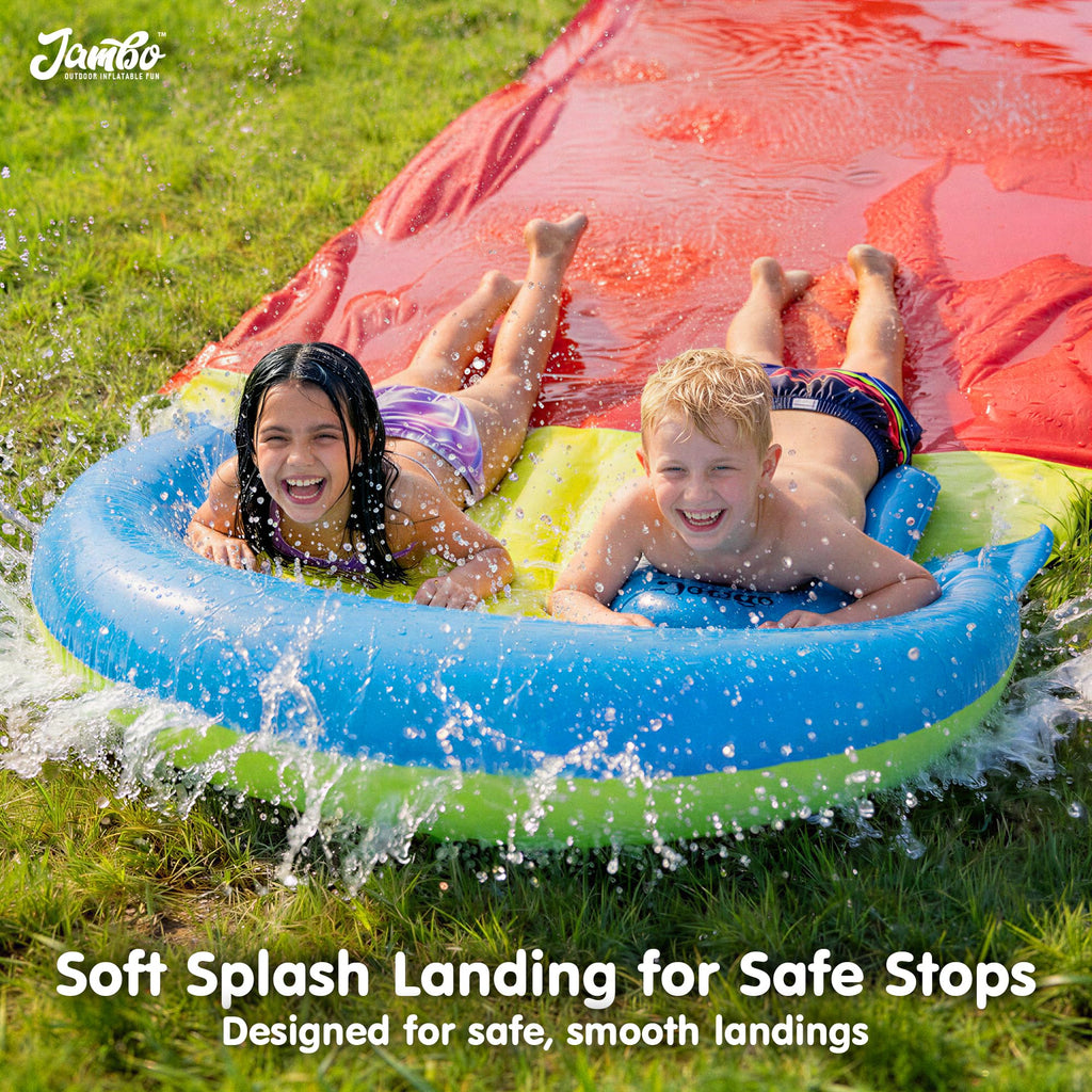 JAMBO Premium Triple Water Slide with 3 Bodyboards, 20Ft Heavy Duty Slip Splash and Slides-Advanced 3-Way Sprinkler System, Splash Pad Mat Backyard Summer Outdoor Water Toys n Long Slides for Kids