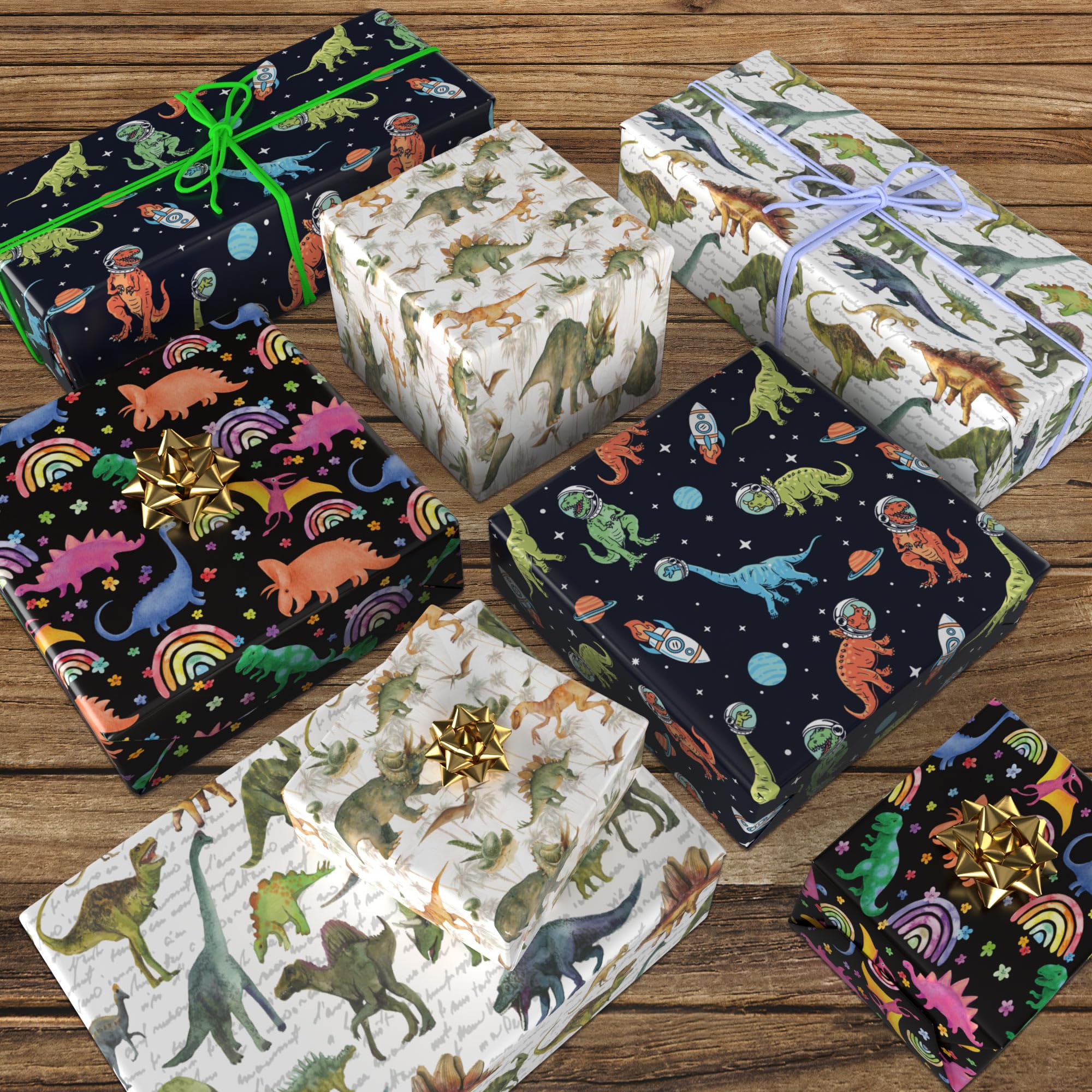 RiukRaiu Dinosaur Wrapping Paper for Boys Girls Kids - Funny T-Rex Gift Wrap for Birthday, Party, Baby Shower - 8 Sheets Folded Flat, 20x29 Inches, Easy To Store