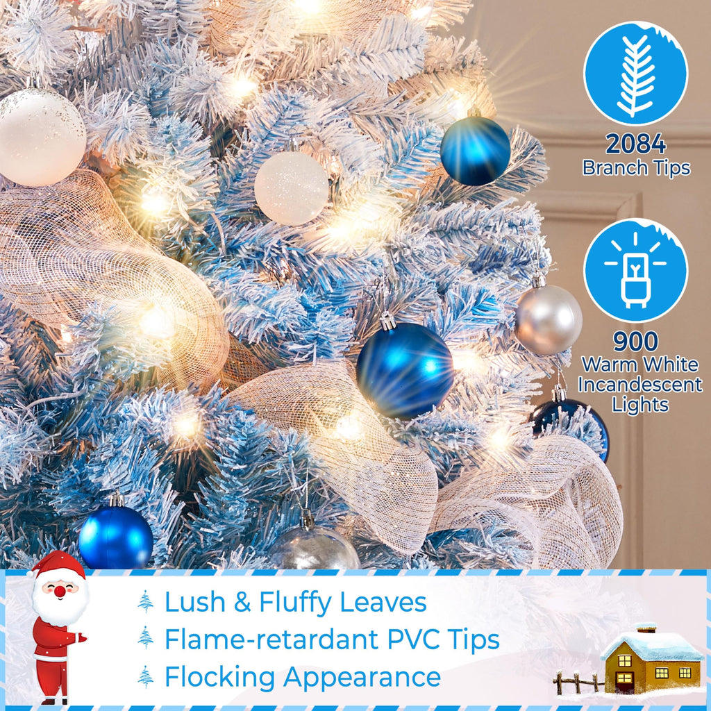 Yaheetech 6ft Snow Flocked Pre-lit Christmas Tree with 250 Warm White Lights, 820 Lush Branch Tips & Quick-Assembly Hinged Design, Full Artificial Xmas Tree for Winter Holiday Décor, Green & White