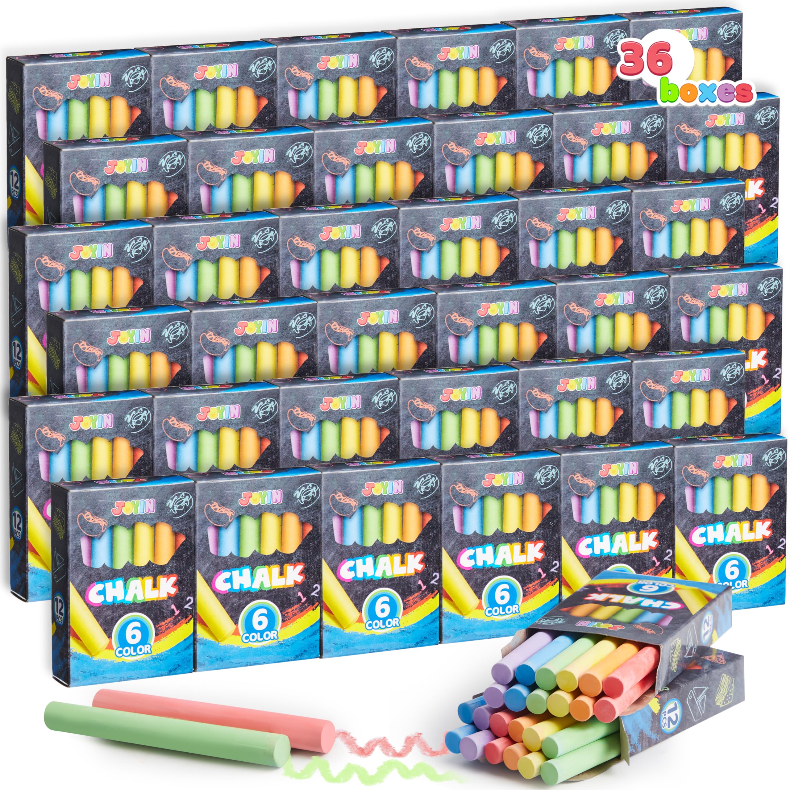 JOYIN 432 Counts Mini Chalk Set for Kids, Non-Toxic Mini Chalk for Boys Girls 3+, School Supplies for Teachers, Goody Bag Fillers, Sidewalk Chalk Party Favors (36 Boxes)