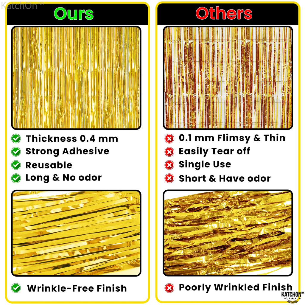 KatchOn, XtraLarge Gold Streamers Backdrop - 3.2x8 Feet, 2 Pcs | Gold Fringe Backdrop Curtain for Ramadan Decorations for Home, Casino, 50th Birthday Decoration | Graduation Decorations 2026