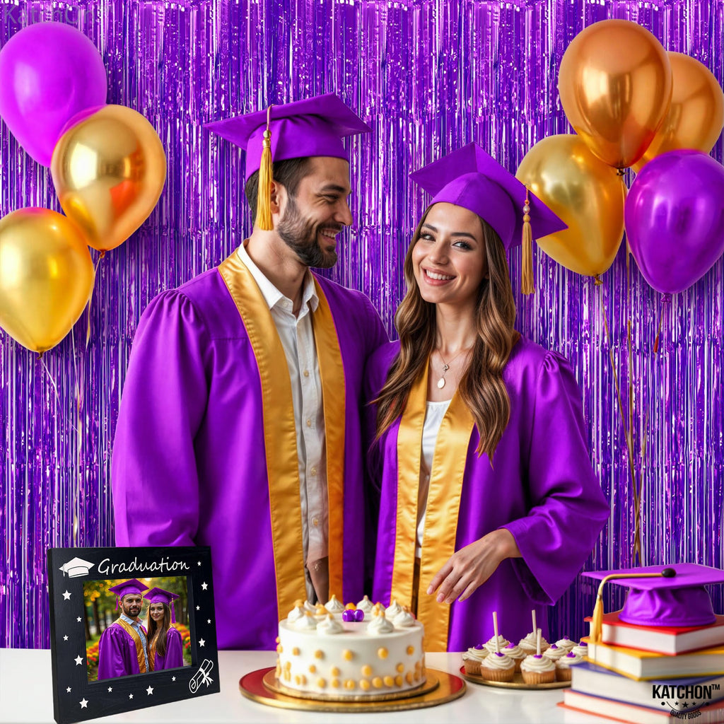 KatchOn, XtraLarge Gold Streamers Backdrop - 3.2x8 Feet, 2 Pcs | Gold Fringe Backdrop Curtain for Ramadan Decorations for Home, Casino, 50th Birthday Decoration | Graduation Decorations 2026