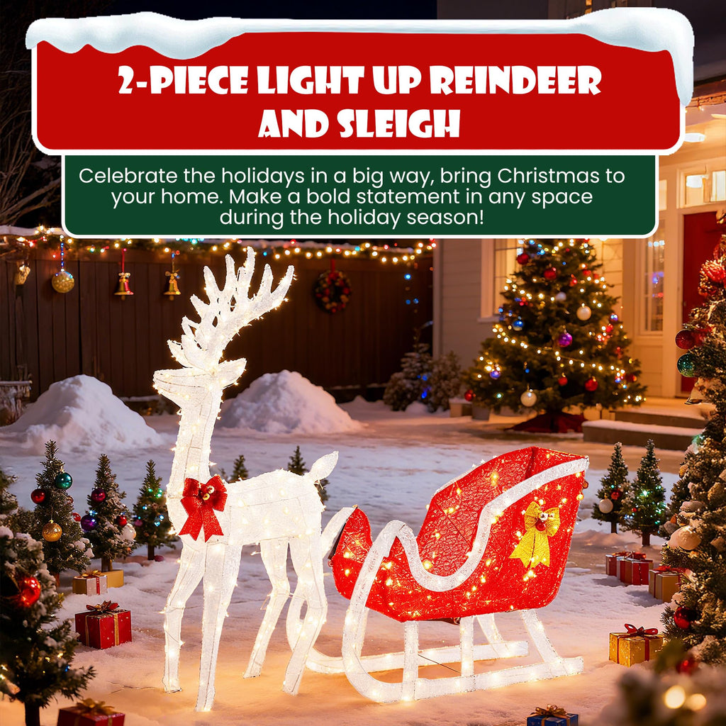 DUMOS 2-Piece Lighted Penguin Family Lovely Outdoor Christmas Decoration, Pop up Holiday Decor with 150 LED Lights for Yard, Garden, Storefront, White&Blue